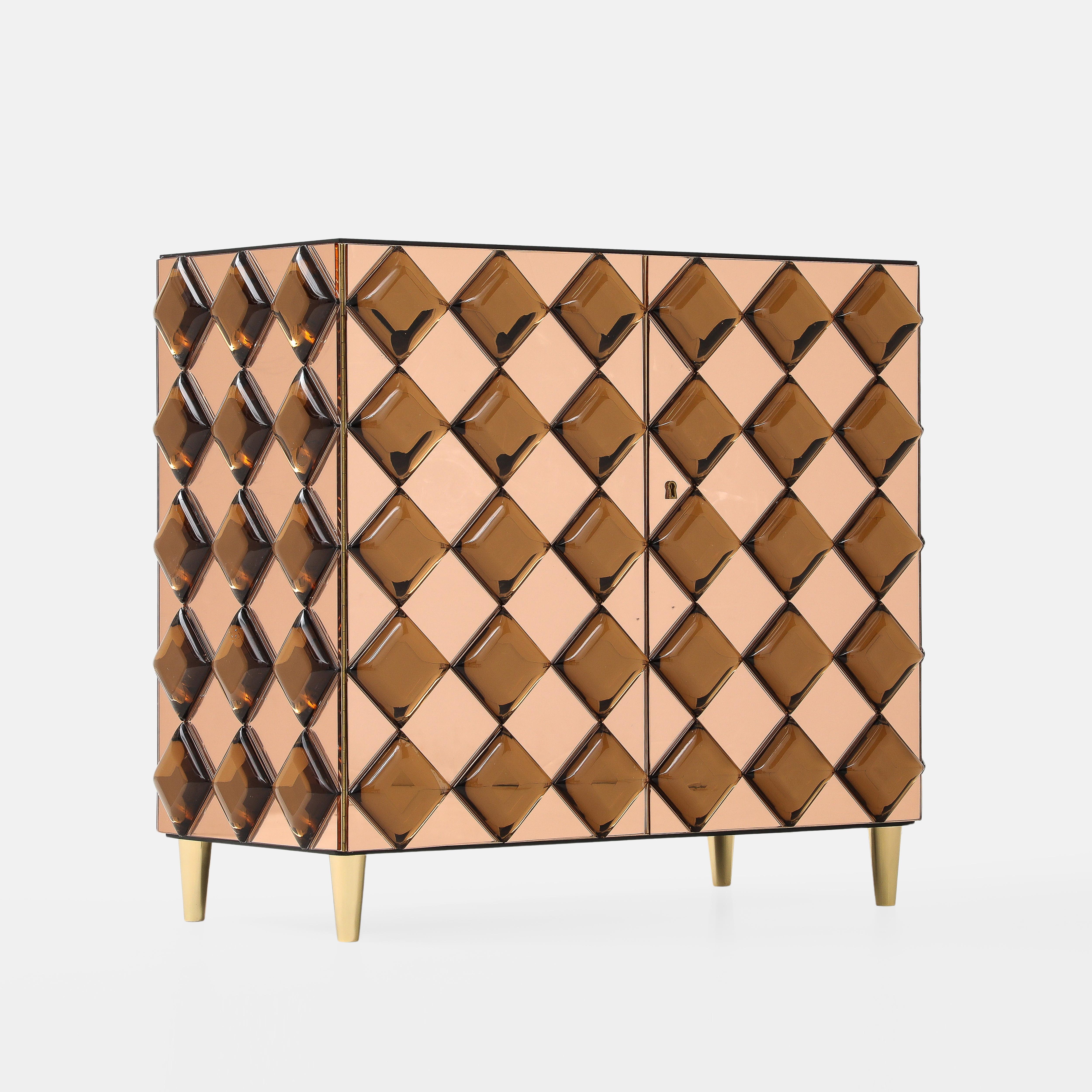 Effetto Vetro Contemporary Custom Two-Door Cabinet in Glass and Brass For Sale 2