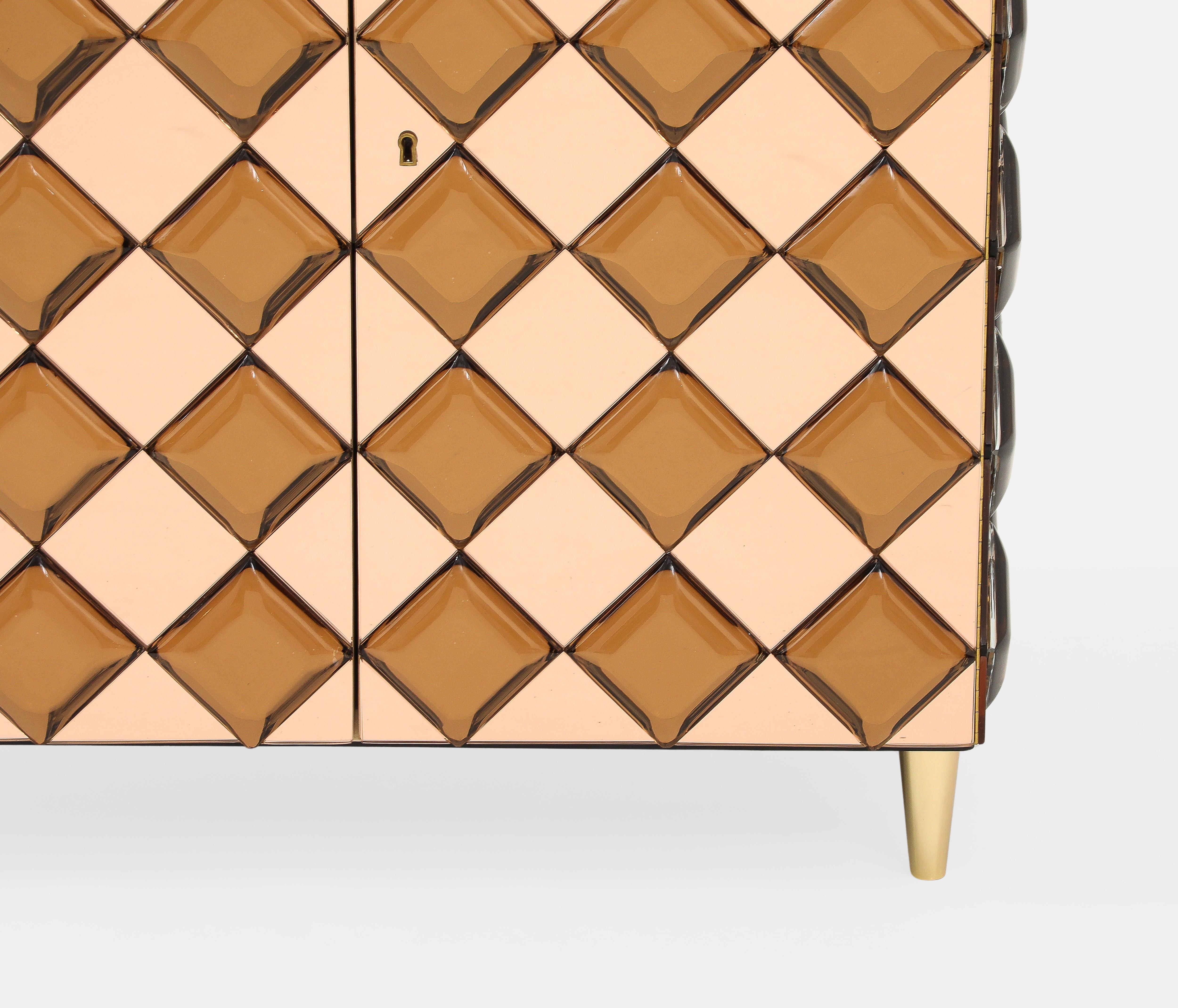 Effetto Vetro Contemporary Custom Two-Door Cabinet in Glass and Brass For Sale 4