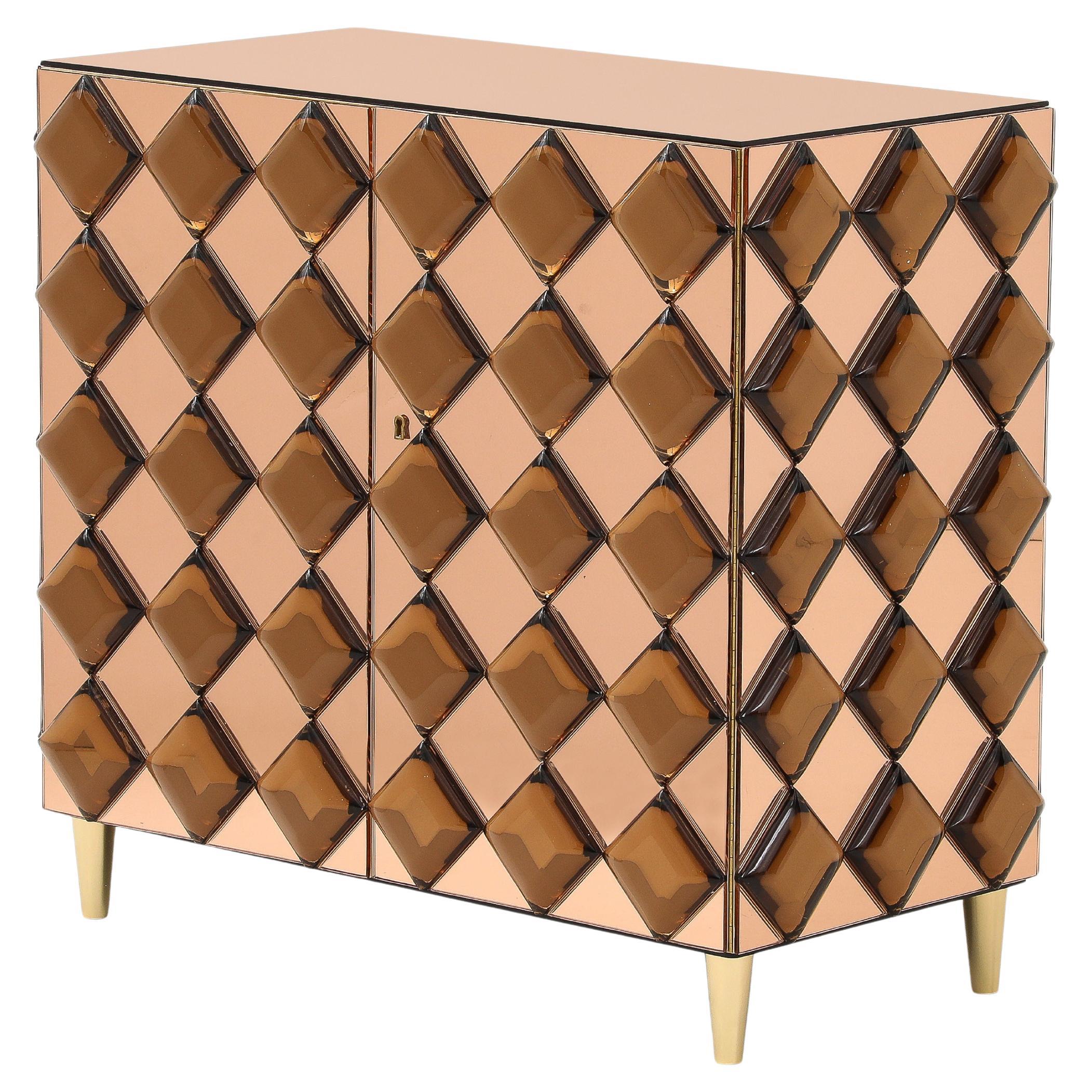 Effetto Vetro Contemporary Custom Two-Door Cabinet in Glass and Brass For Sale