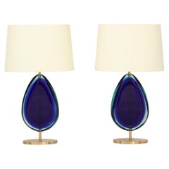 Effetto Vetro Contemporary Pair of Blue Glass Table Lamps
