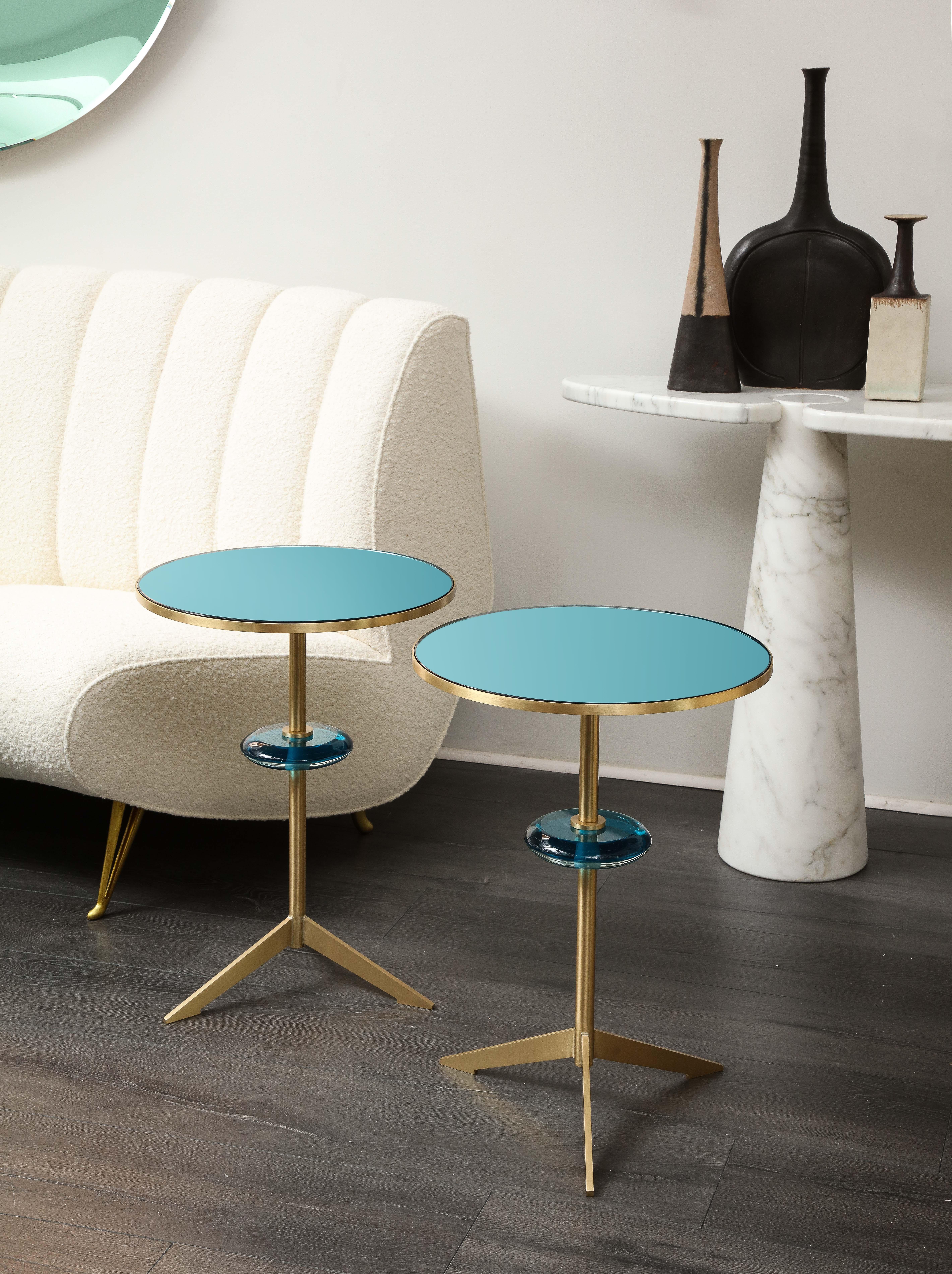 Effetto Vetro Contemporary Custom Pair of Tripod Side Tables in Glass and Brass 8
