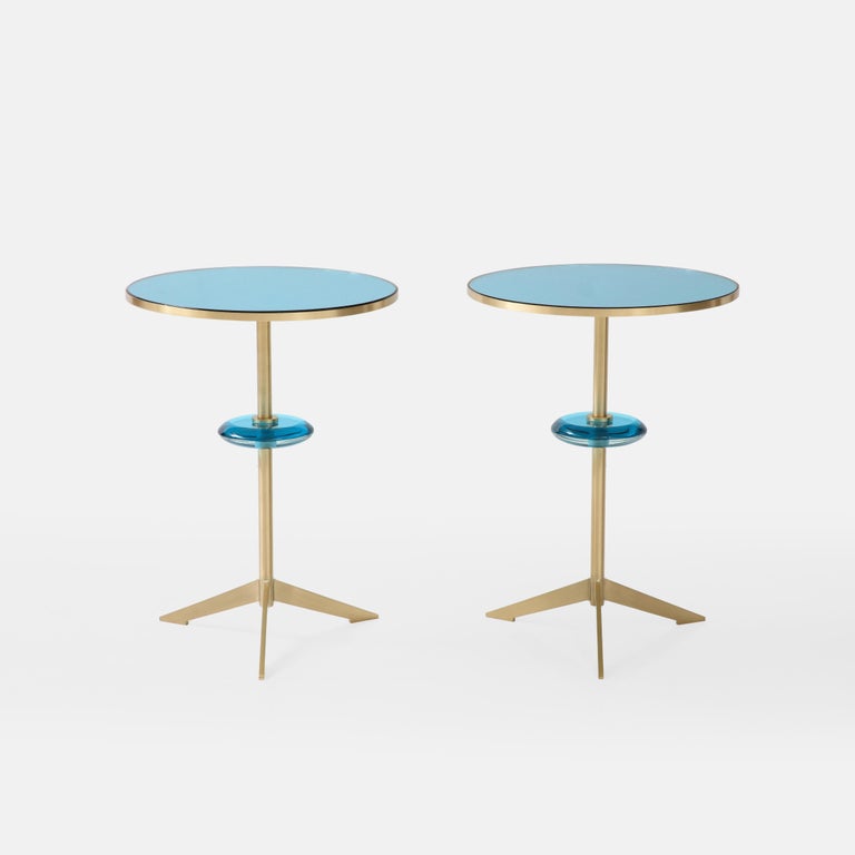 Effetto Vetro Custom Contemporary Pair of Tripod Side Tables in Glass