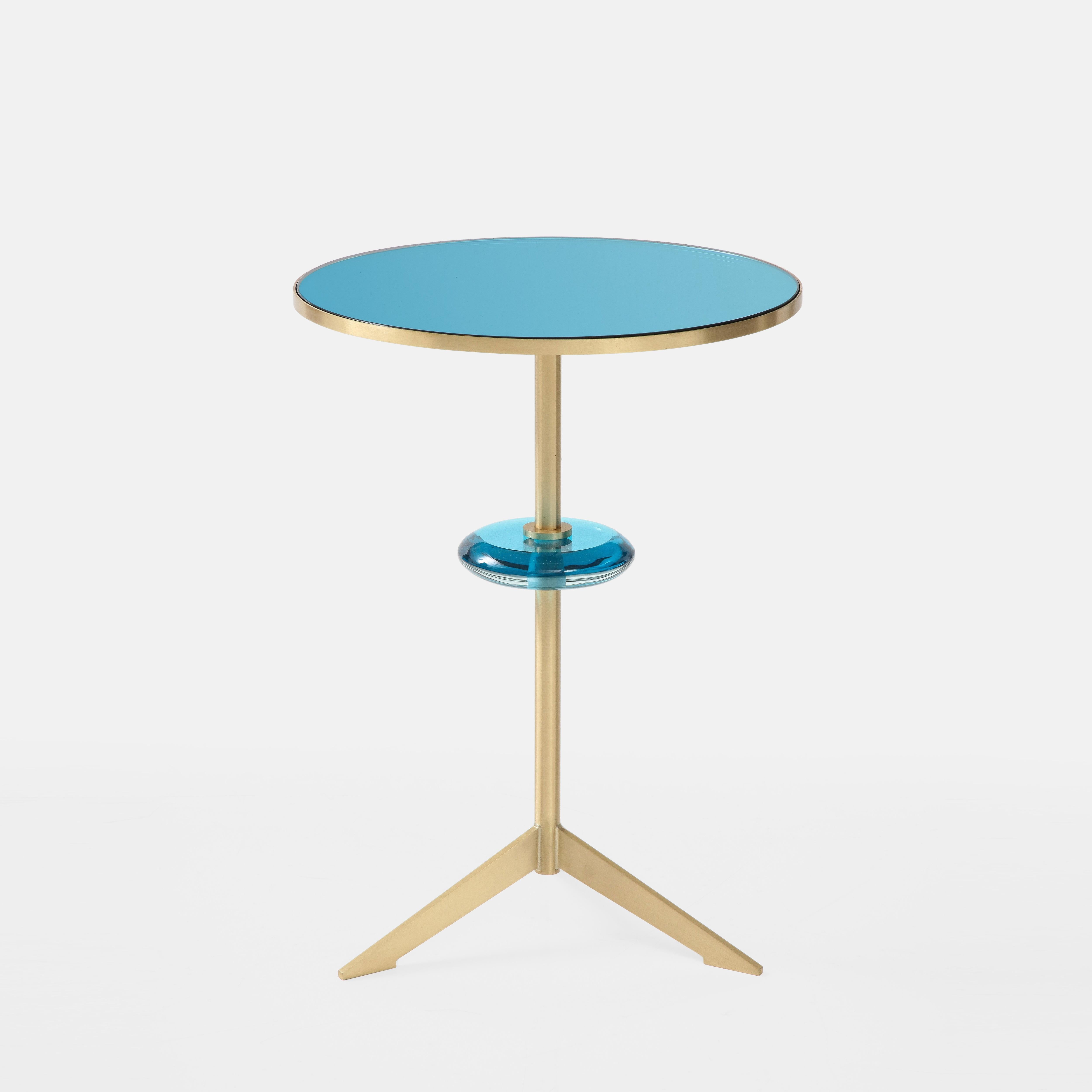 Effetto Vetro Contemporary Custom Pair of Tripod Side Tables in Glass and Brass 1