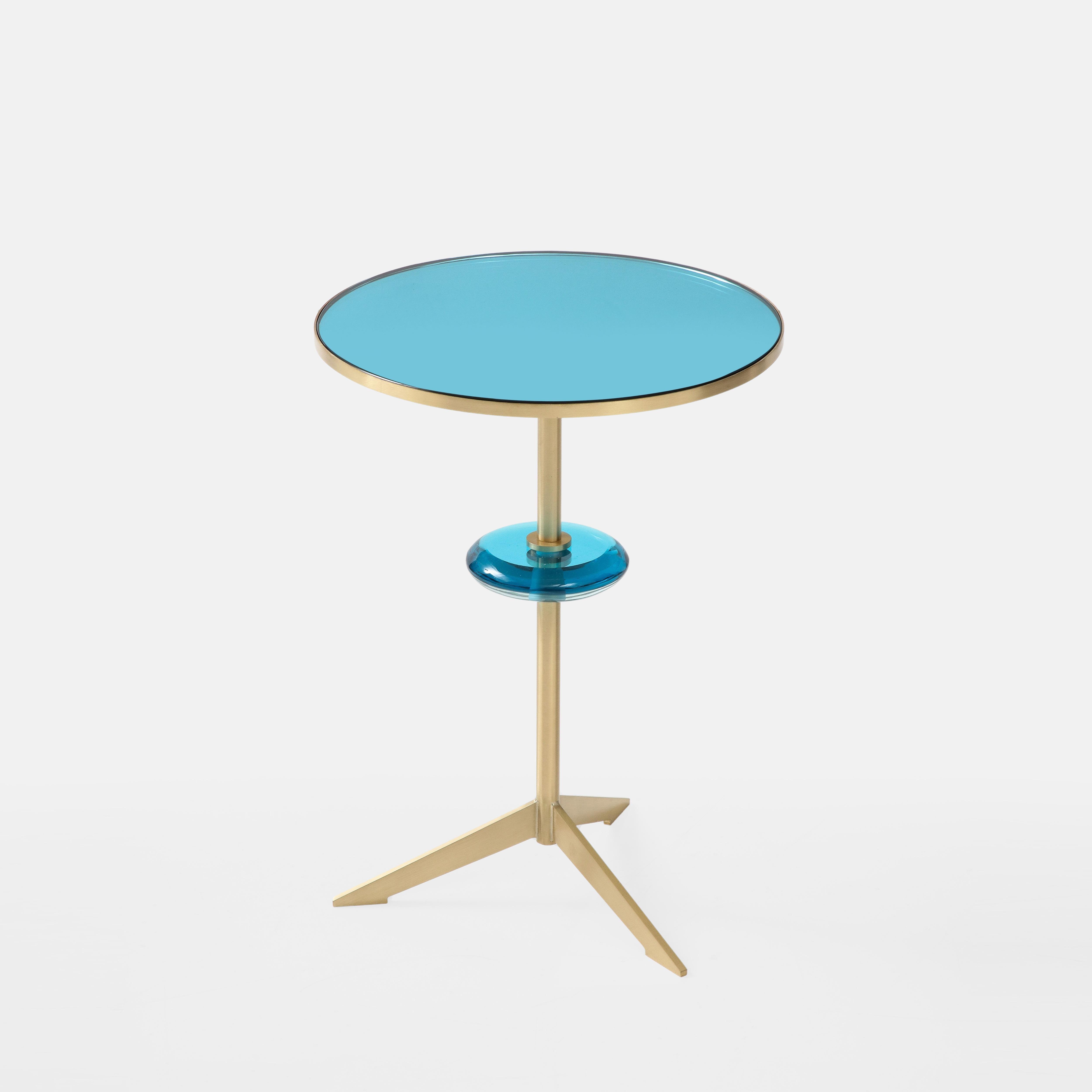 Effetto Vetro Contemporary Custom Pair of Tripod Side Tables in Glass and Brass 3