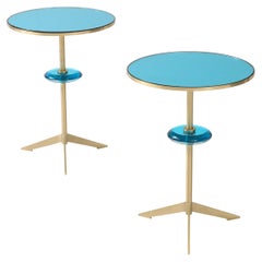 Effetto Vetro Contemporary Custom Pair of Tripod Side Tables in Glass and Brass