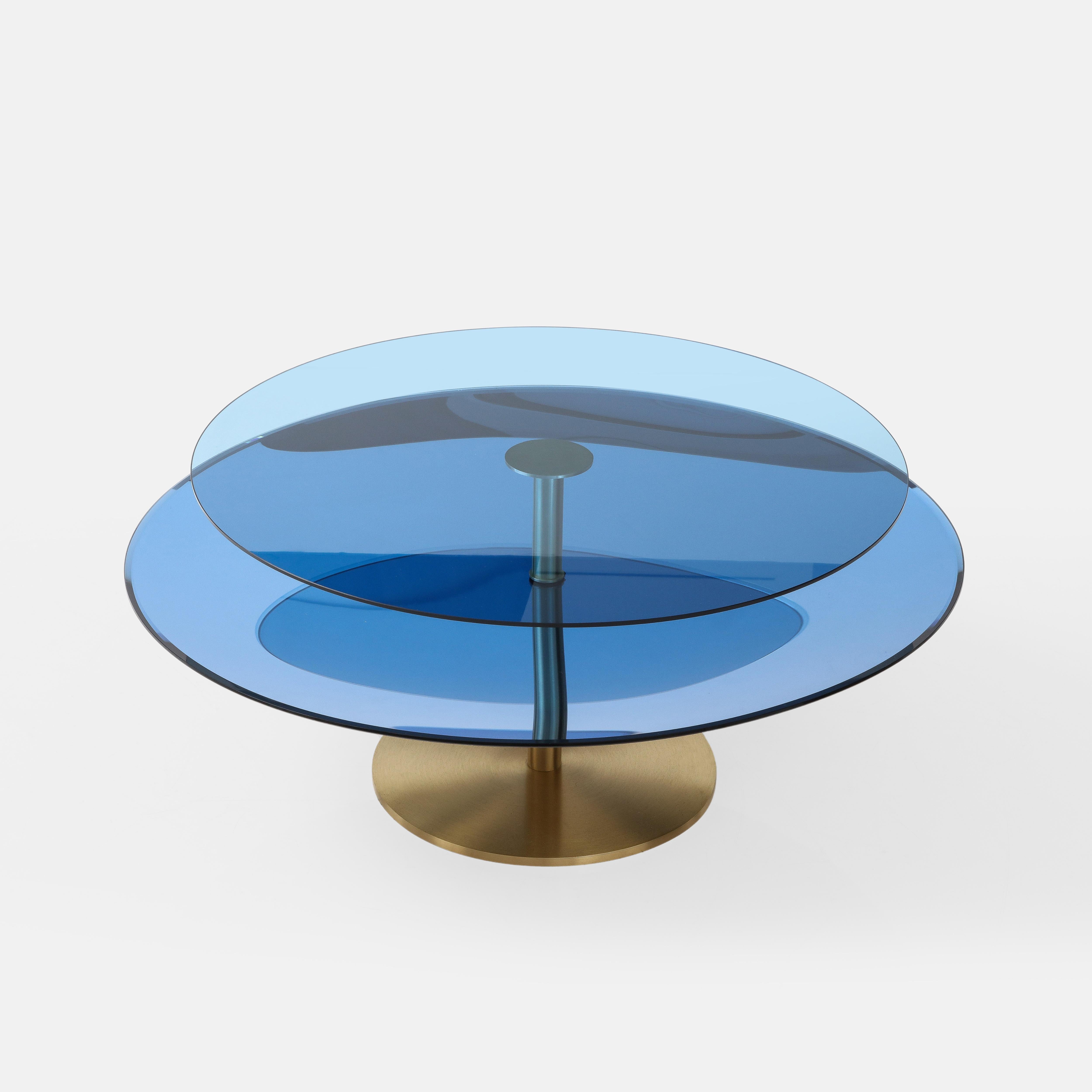 Effetto Vetro Contemporary Custom Sculptural Concave Glass Brass Coffee Table  In New Condition For Sale In New York, NY