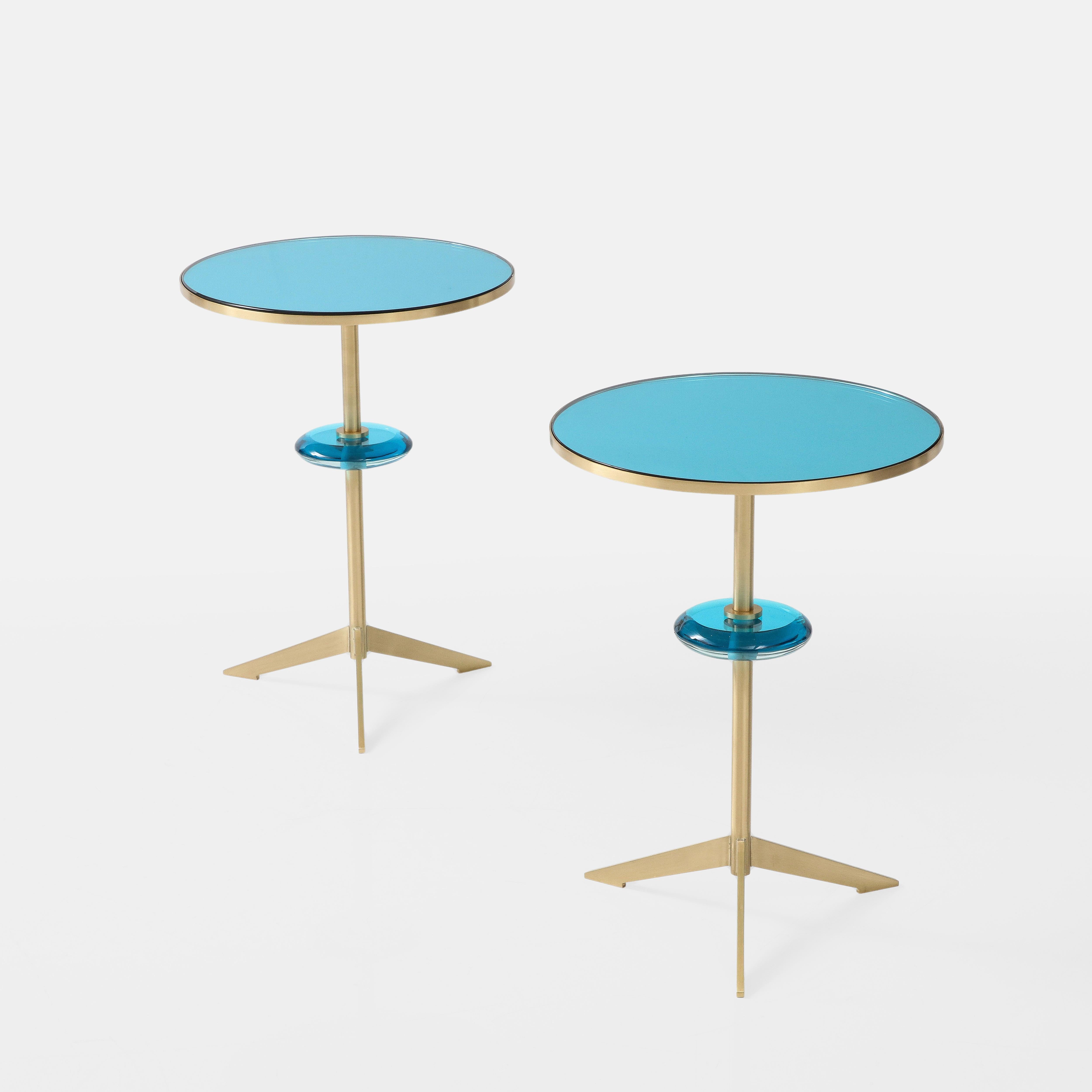 Effetto Vetro Contemporary Custom Tripod Side Table in Glass and Brass 4