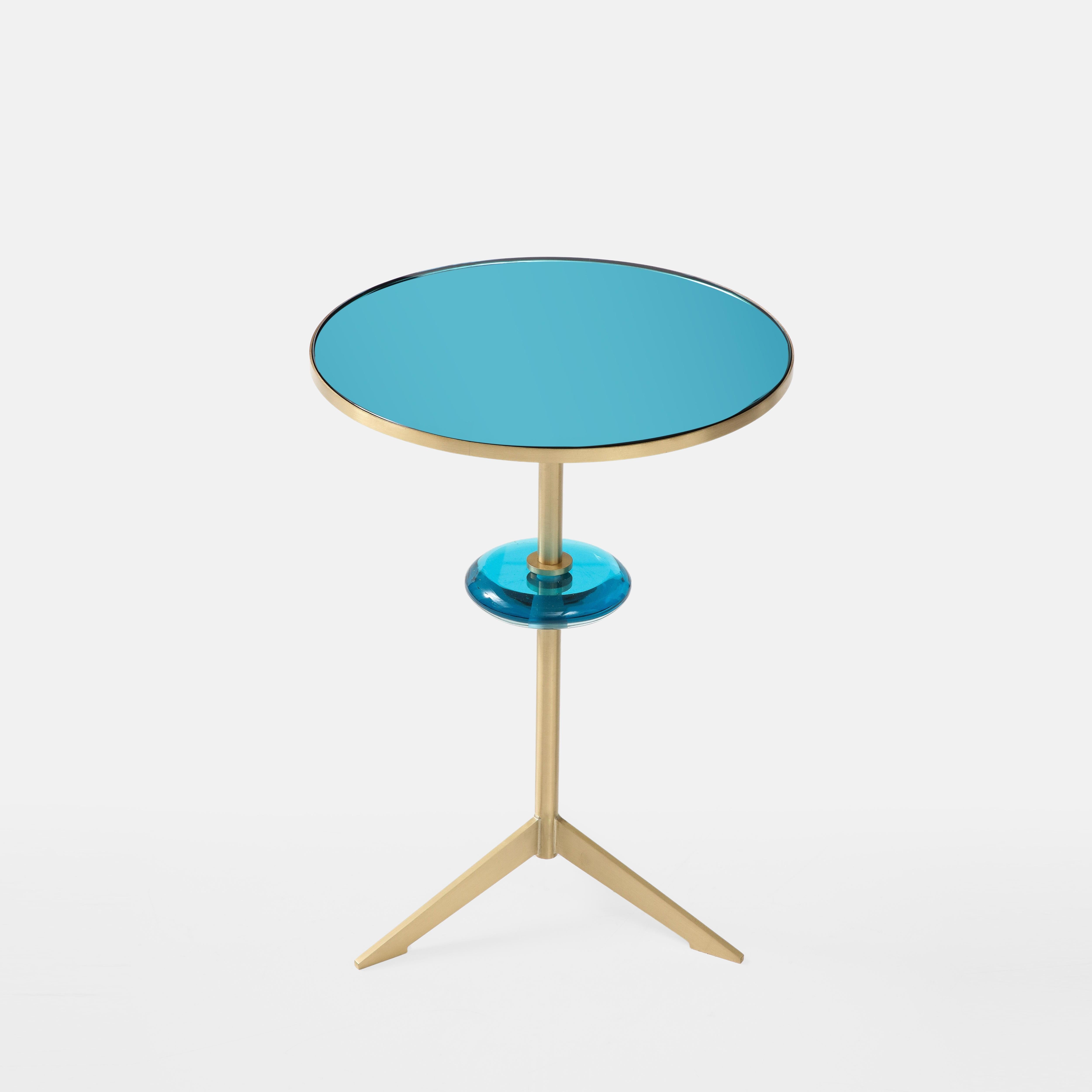 Italian Effetto Vetro Contemporary Custom Tripod Side Table in Glass and Brass