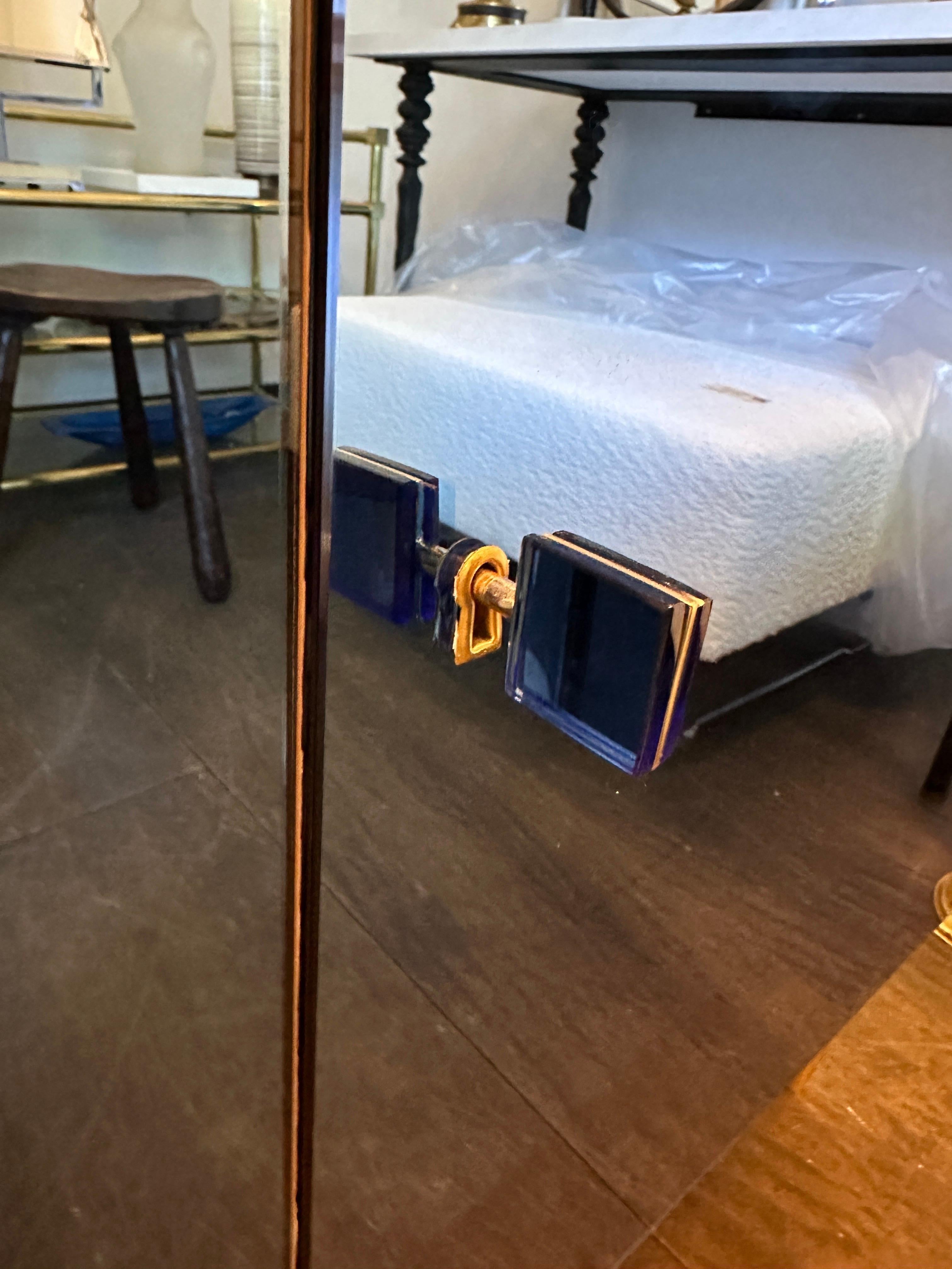 EFFETTO VETRO Italian Blue Tinted Mirror Cabinet (Two Available) For Sale 4