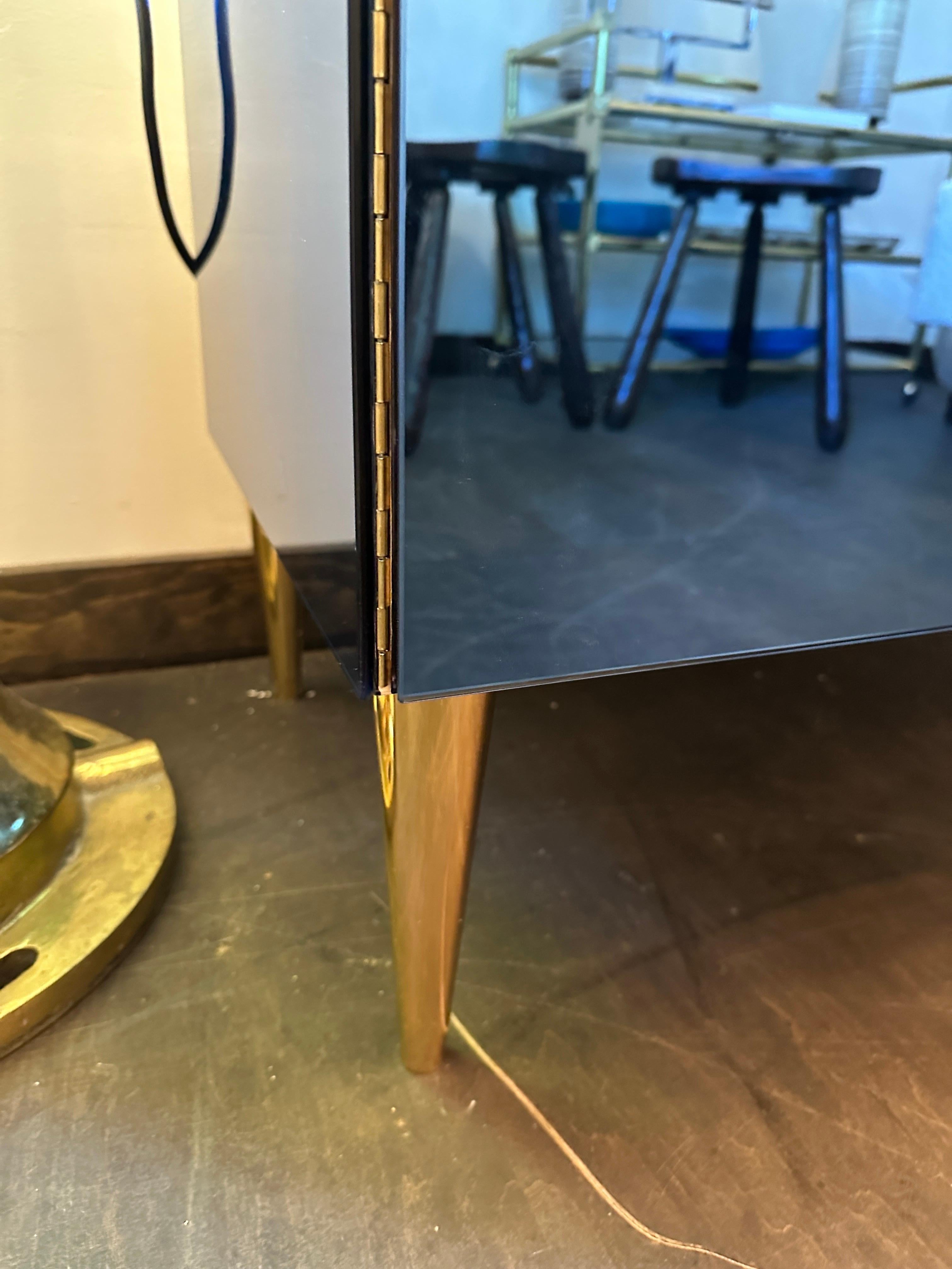 Bronze EFFETTO VETRO Italian Blue Tinted Mirror Cabinet (Two Available) For Sale