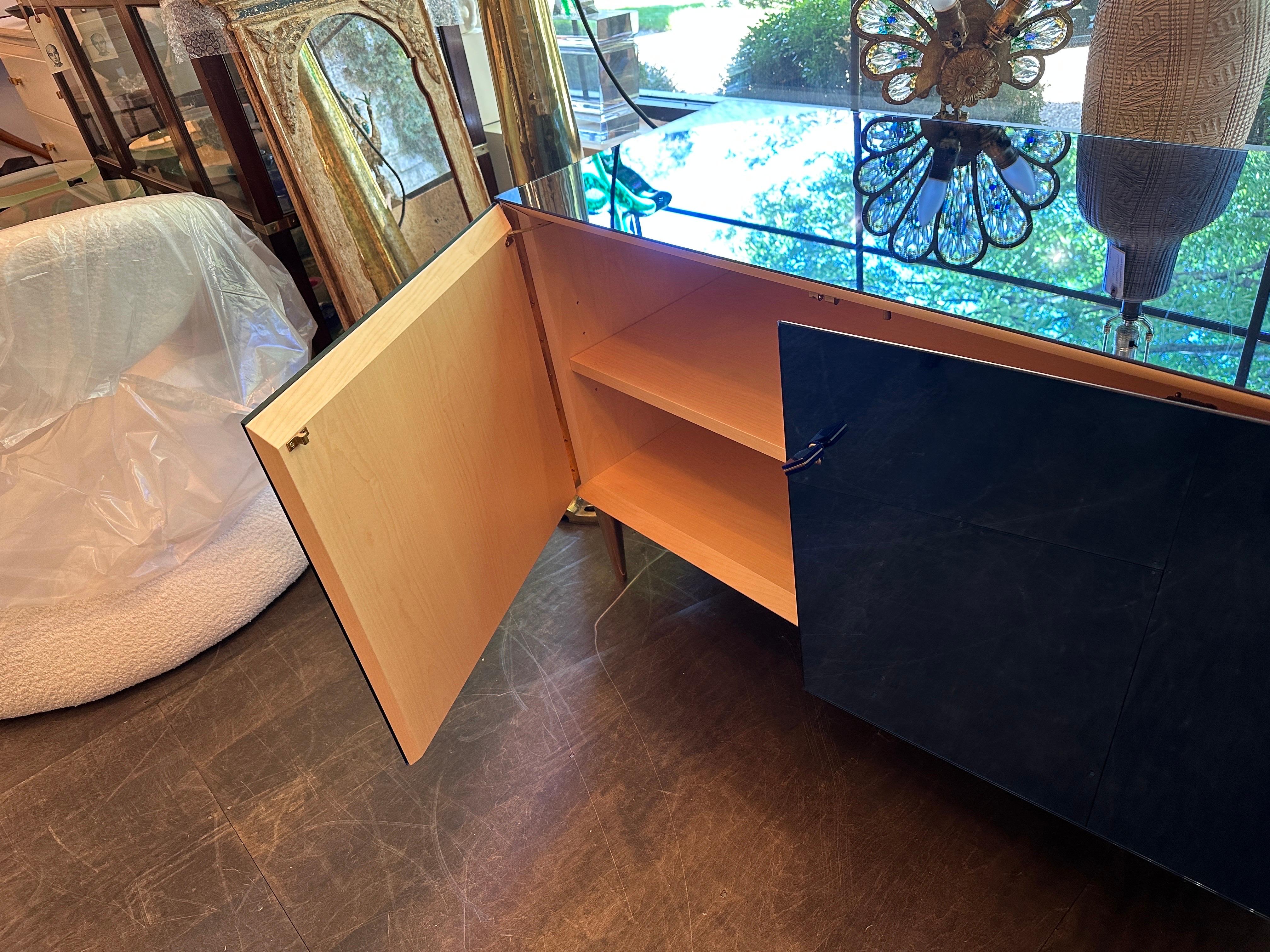 EFFETTO VETRO Italian Blue Tinted Mirror Cabinet (Two Available) For Sale 1