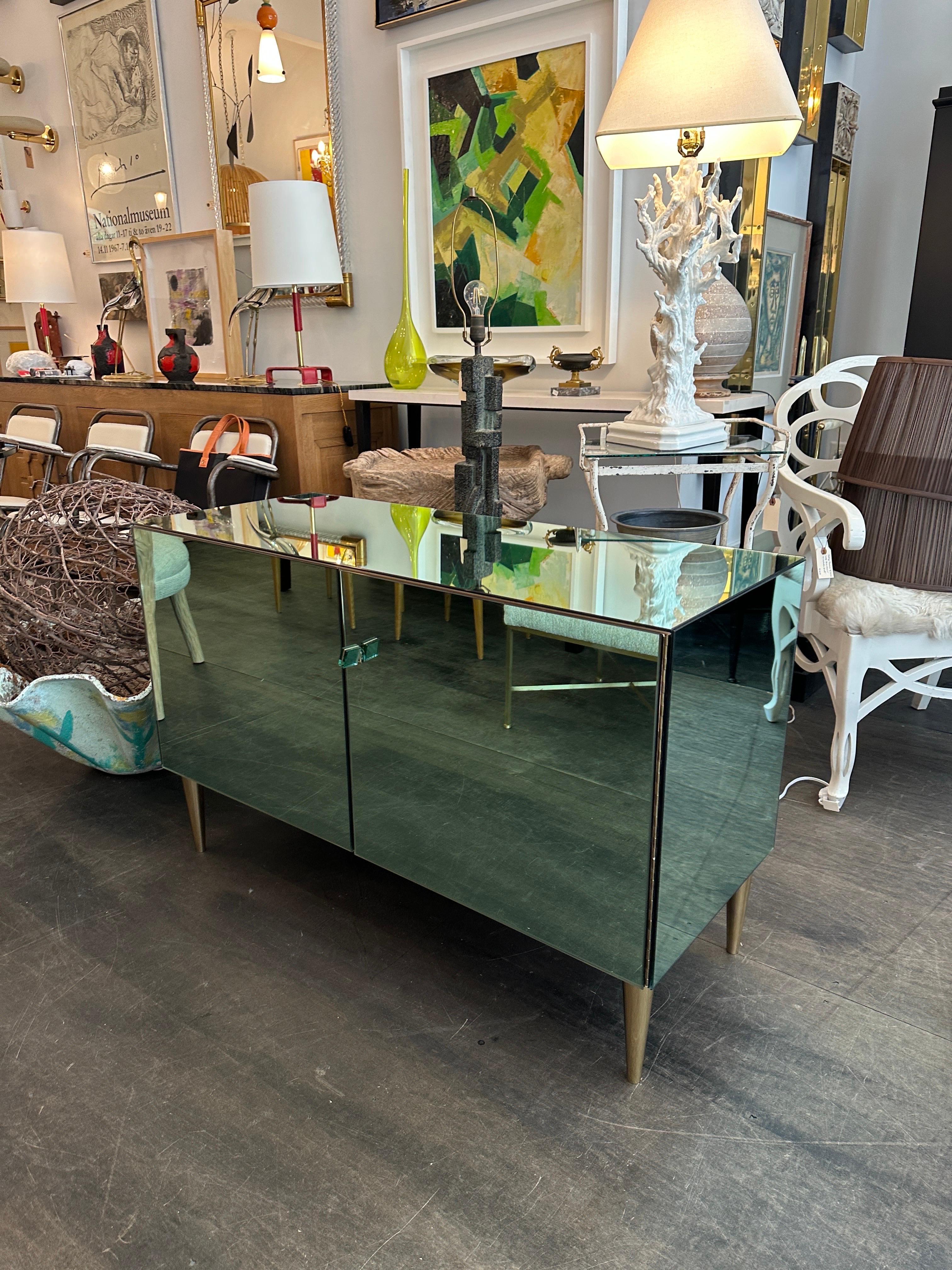 Bronze EFFETTO VETRO Italian Green Tinted Mirror Cabinet (Two Available) For Sale