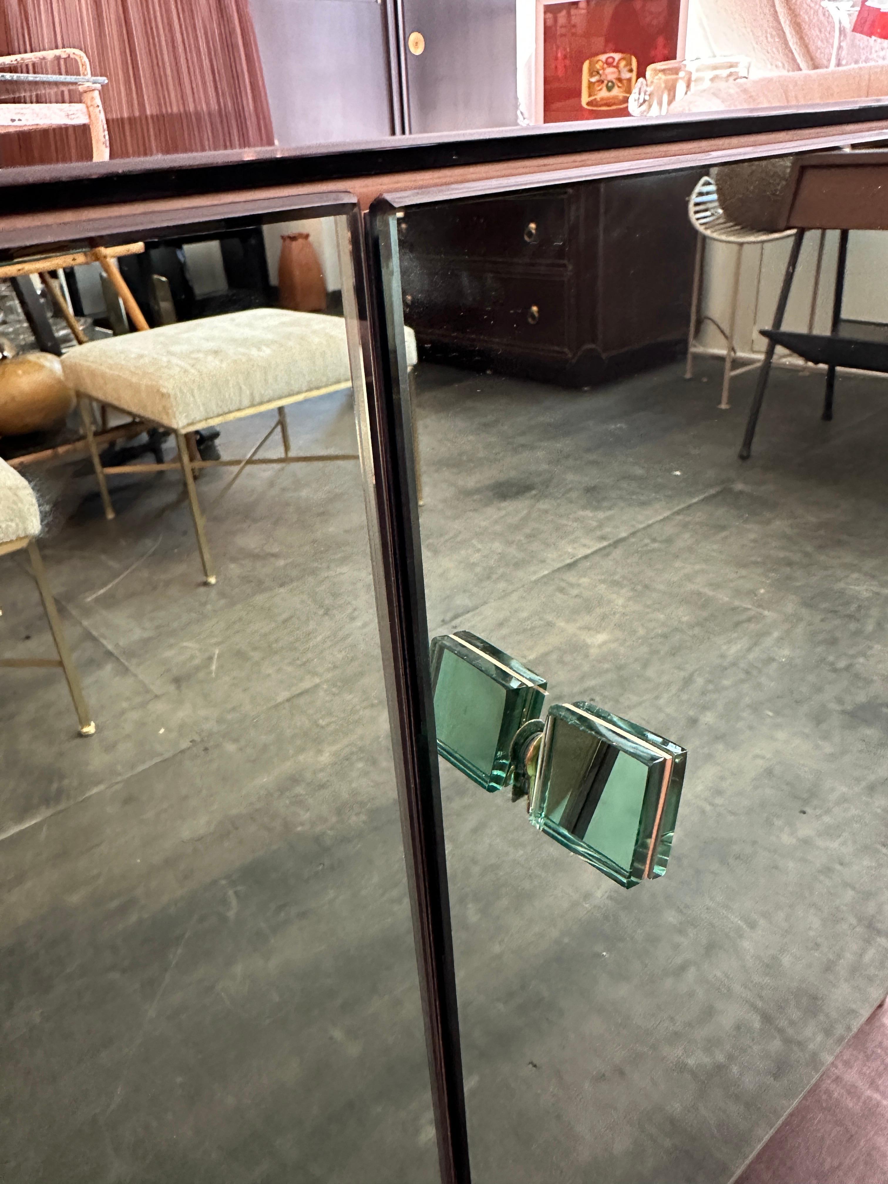 EFFETTO VETRO Italian Green Tinted Mirror Cabinet (Two Available) For Sale 2