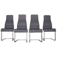 Effezeta Designer Leather Chair Set Grey Modern Timeless Design