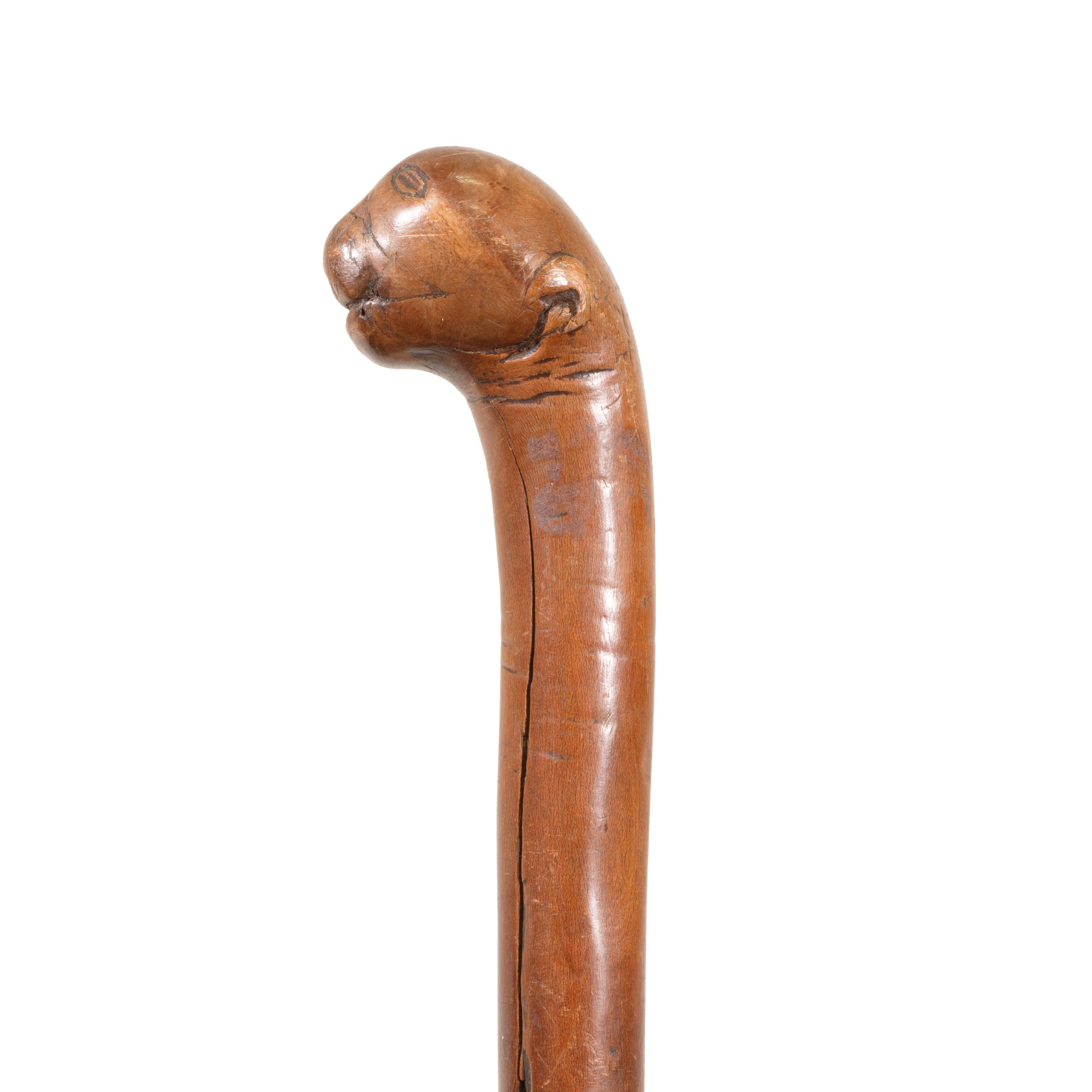 Effigy Cane with Carved Otter In Good Condition For Sale In Coeur d'Alene, ID