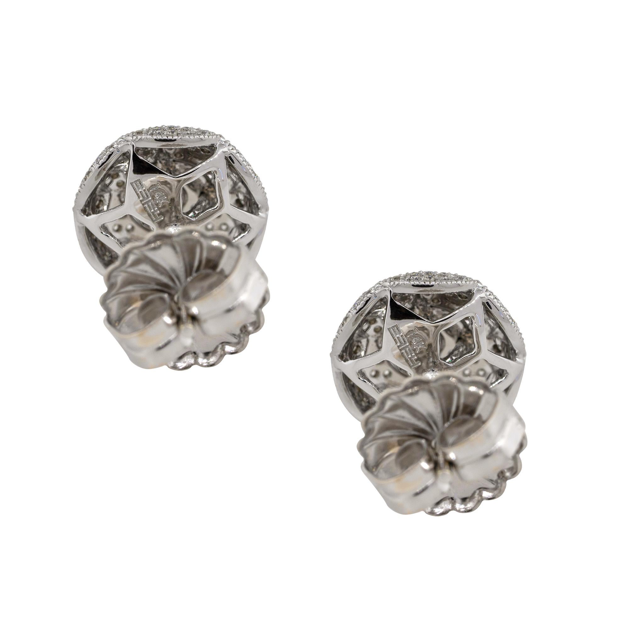 Round Cut Effy 0.50 Carat Diamond Pave Button Earrings 14 Karat in Stock For Sale