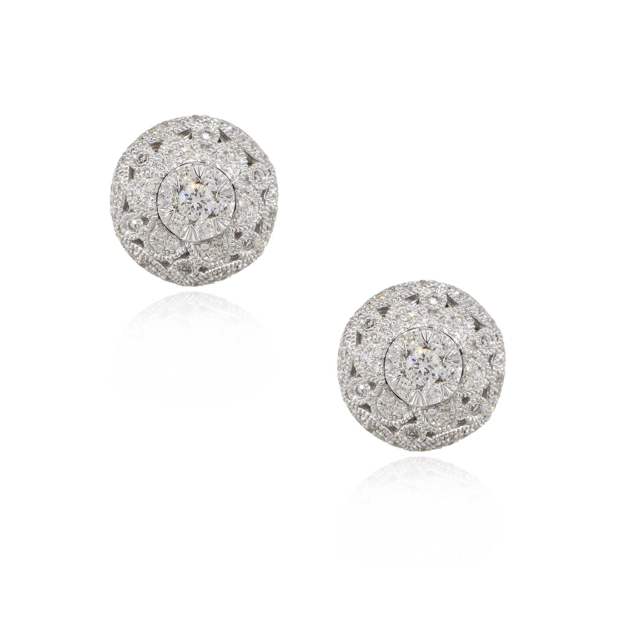 Boucles d'oreilles boutons en or 14 carats avec diamants pavés de 0,50 carat en vente 4