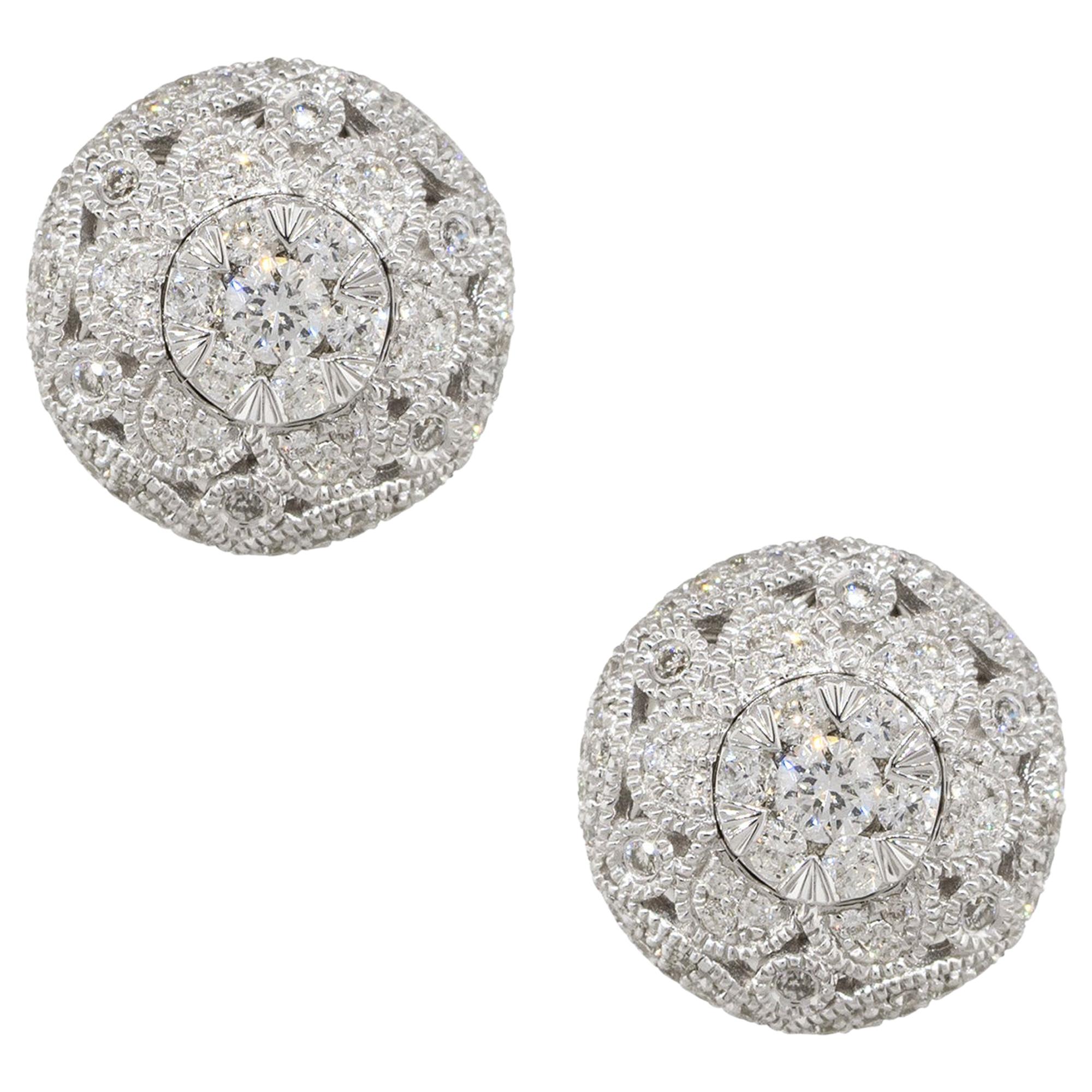 Effy 0.50 Carat Diamond Pave Button Earrings 14 Karat in Stock For Sale