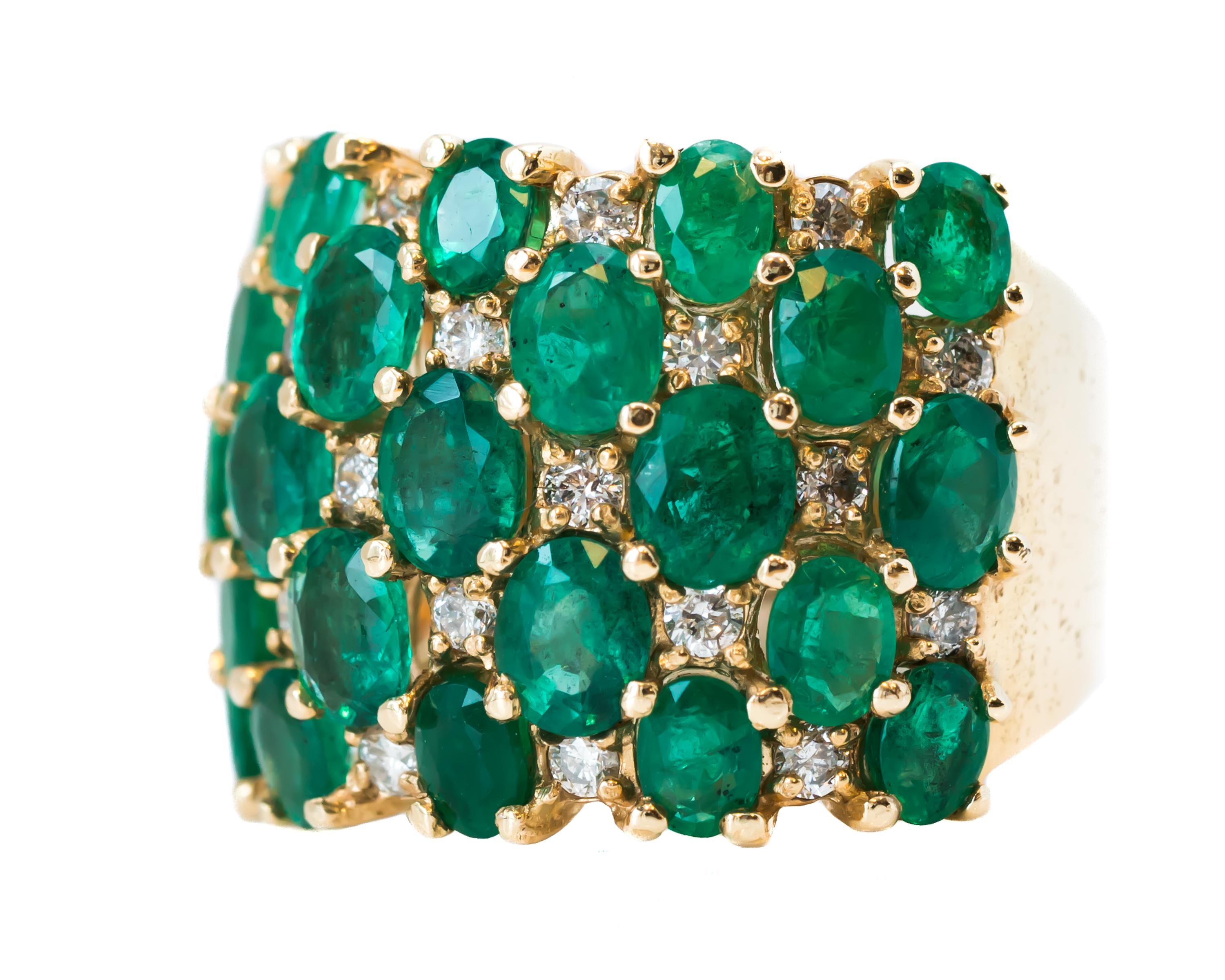 Oval Cut Effy 10 Carat Total Emerald and Diamond 14 Karat Yellow Gold Ring