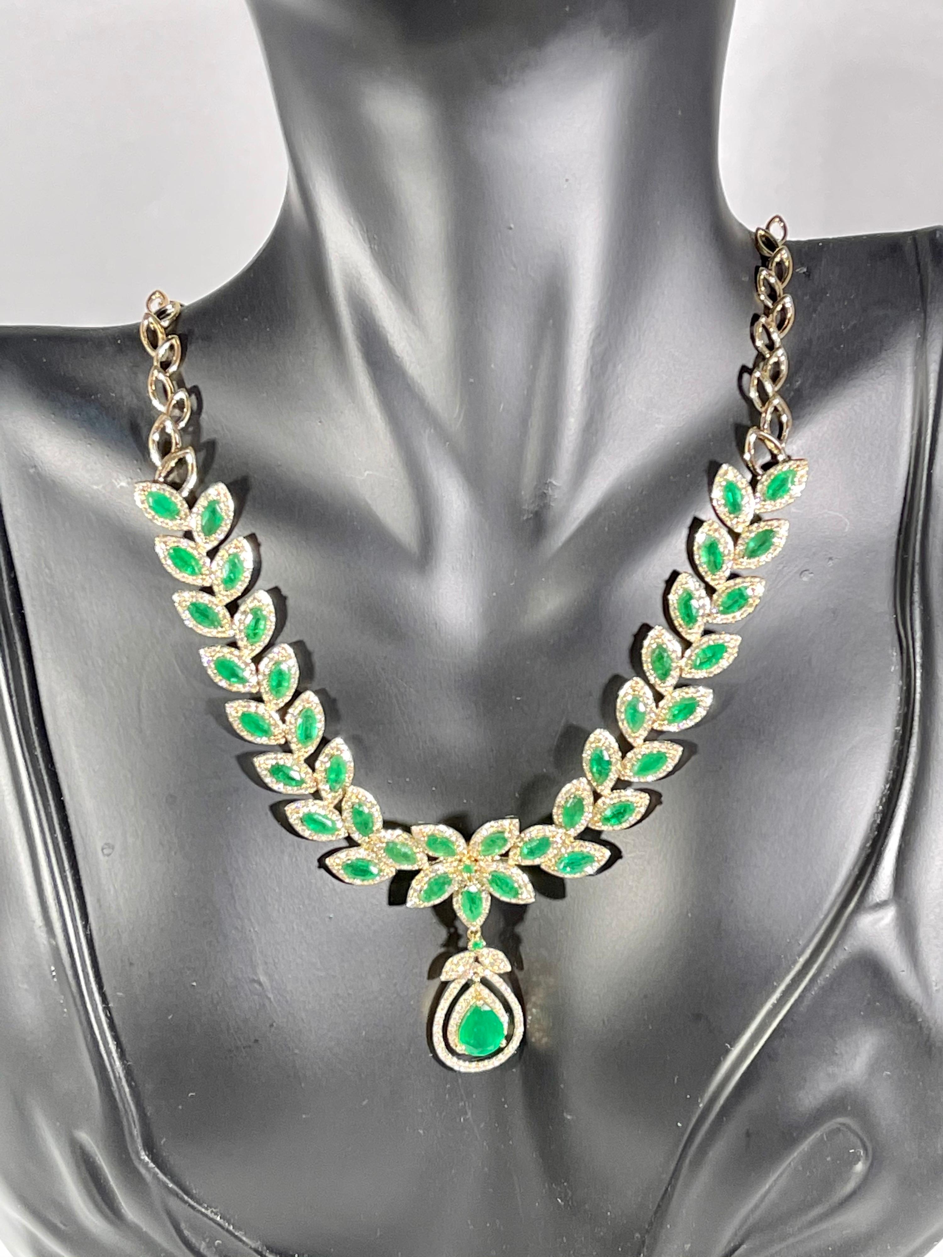 Effy 12 Carat Marquise Emerald and 2.76 Carat Diamond Necklace 14 Karat Gold 3