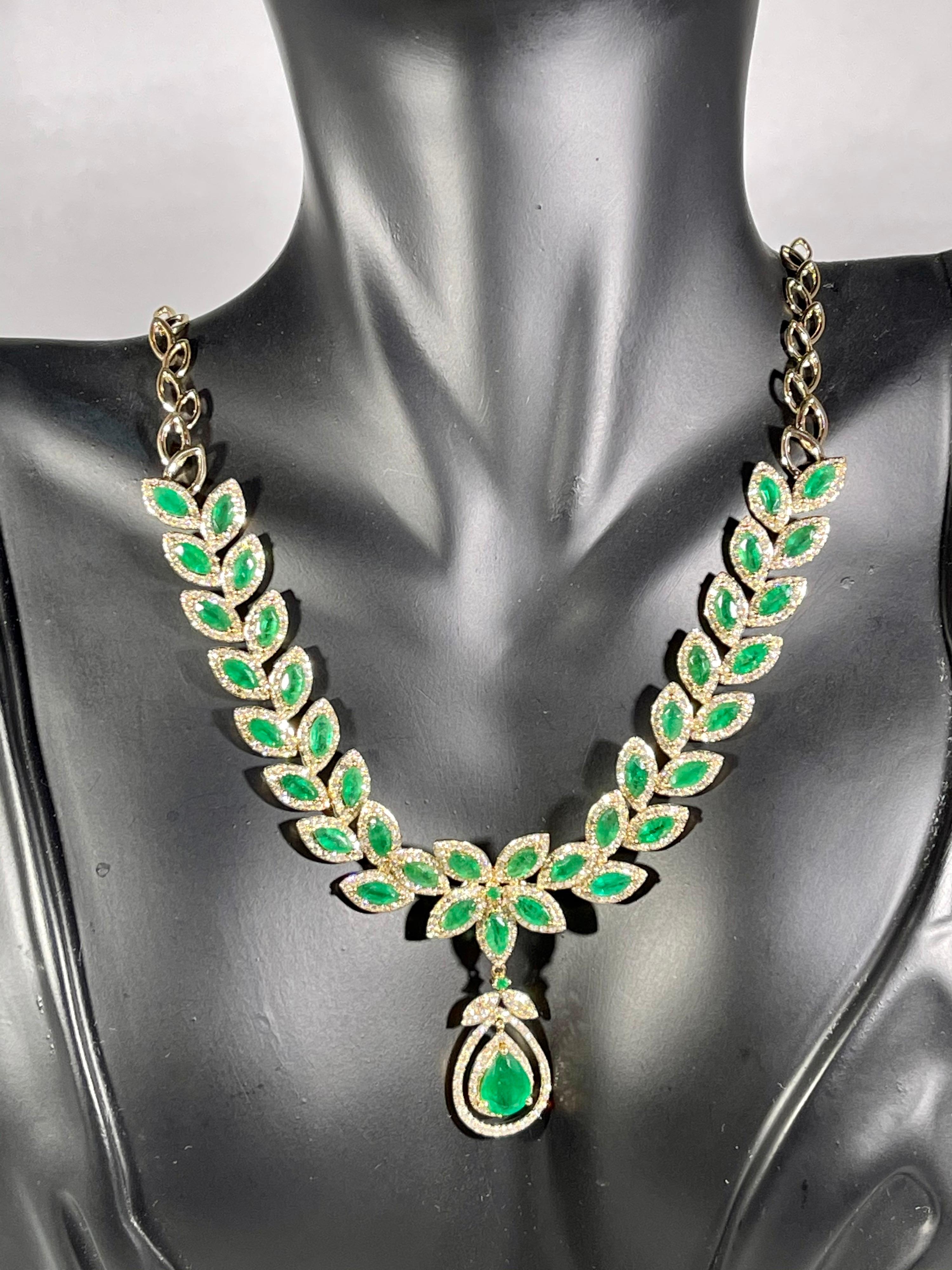 Effy 12 Carat Marquise Emerald and 2.76 Carat Diamond Necklace 14 Karat Gold 4