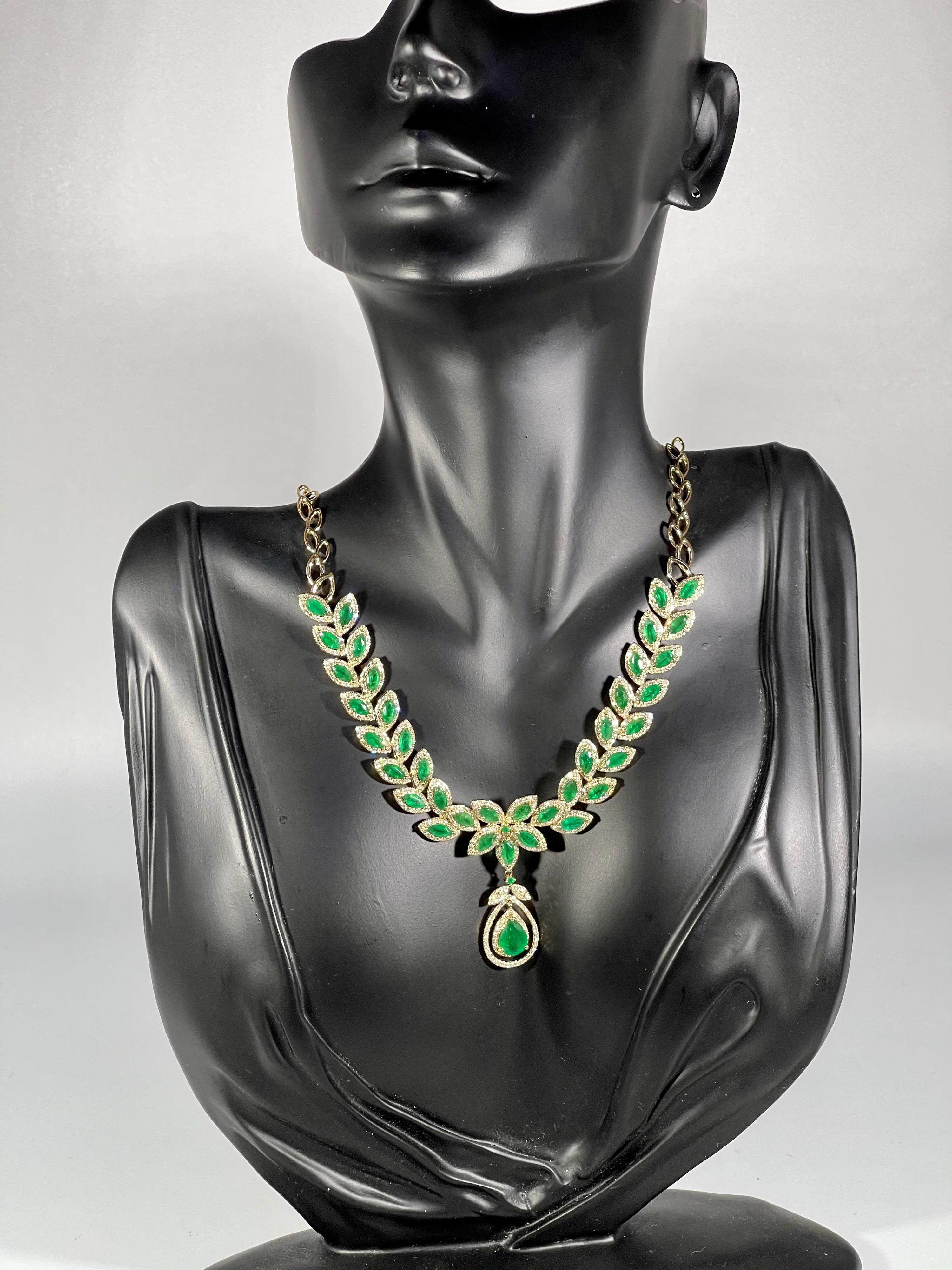 Effy 12 Carat Marquise Emerald and 2.76 Carat Diamond Necklace 14 Karat Gold 5