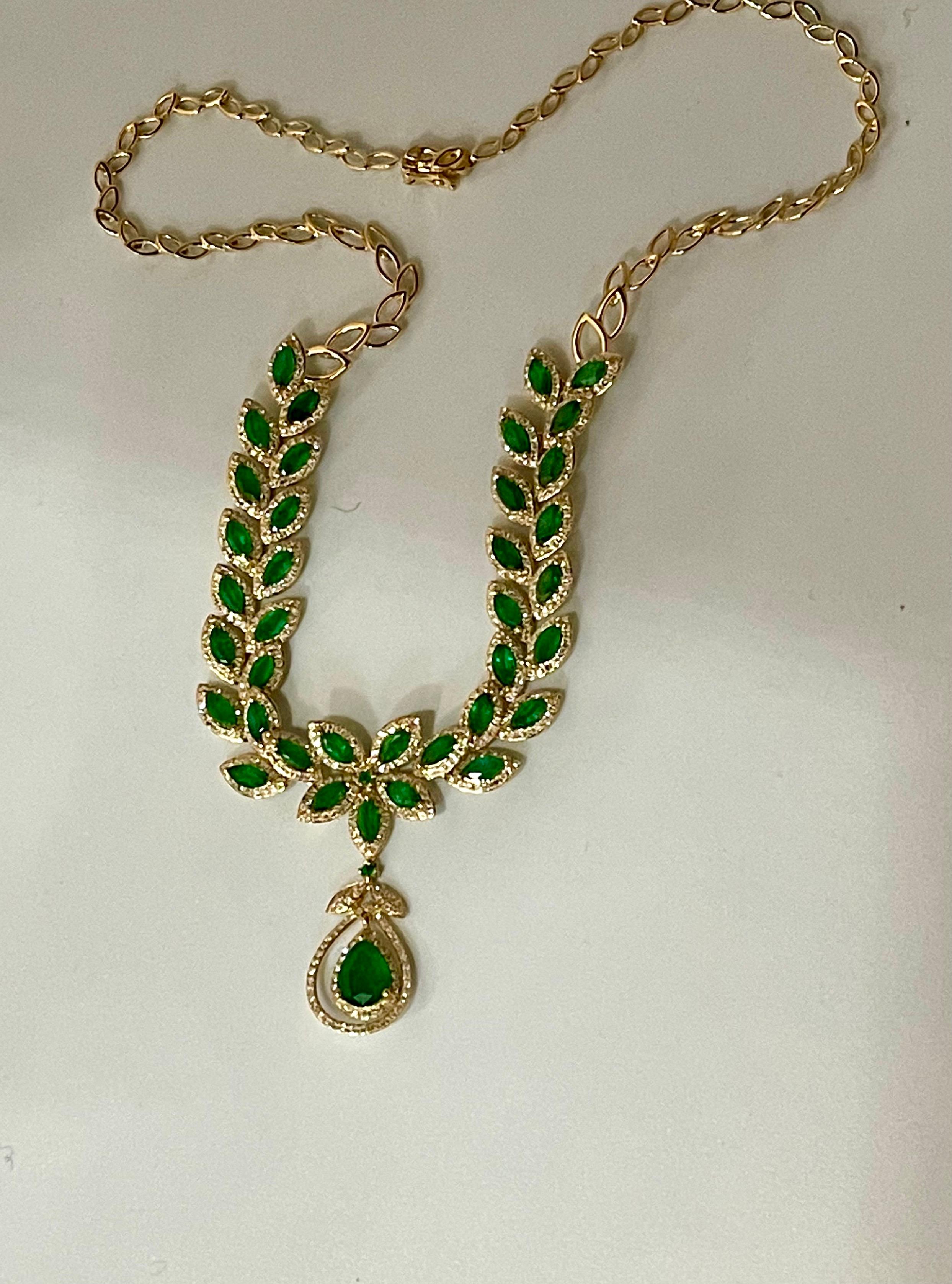 Marquise Cut Effy 12 Carat Marquise Emerald and 2.76 Carat Diamond Necklace 14 Karat Gold