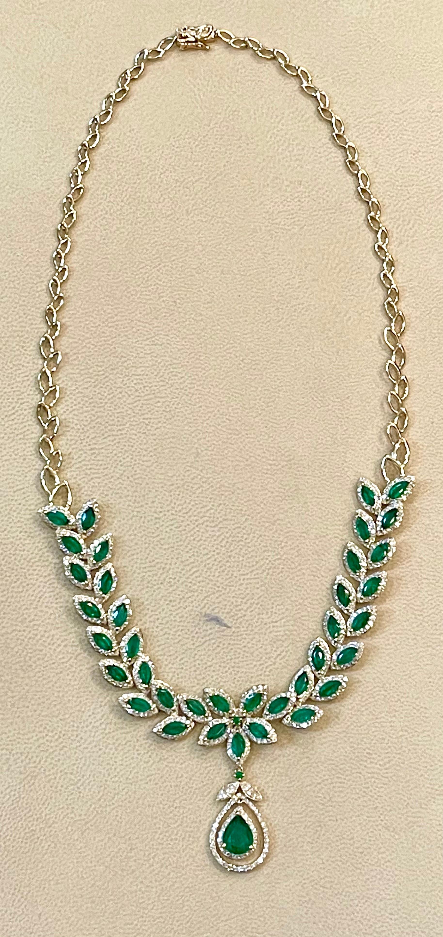 Effy 12 Carat Marquise Emerald and 2.76 Carat Diamond Necklace 14 Karat Gold In New Condition In New York, NY