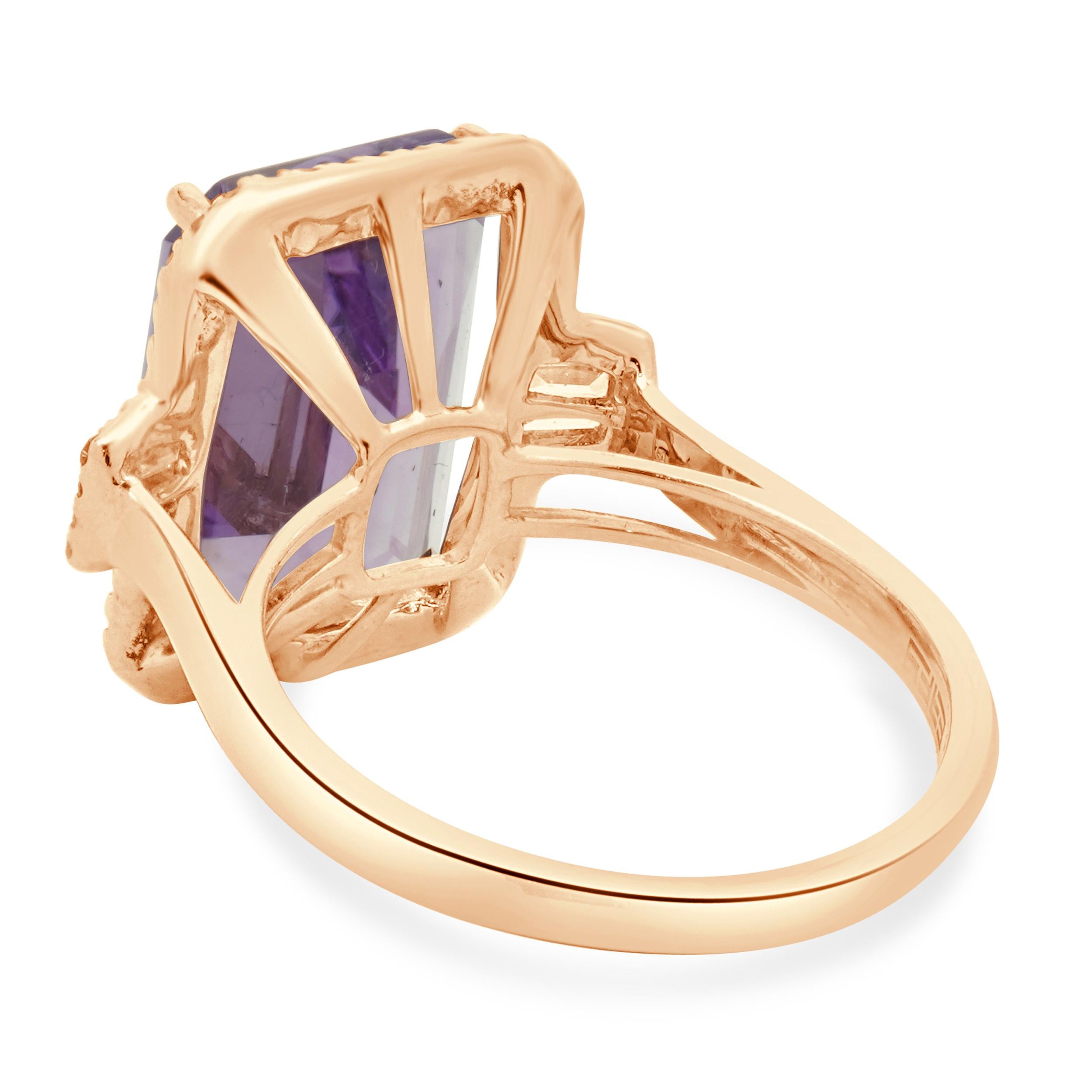 Effy 14 Karat Rose Gold Amethyst and Diamond Ring In Good Condition For Sale In Scottsdale, AZ