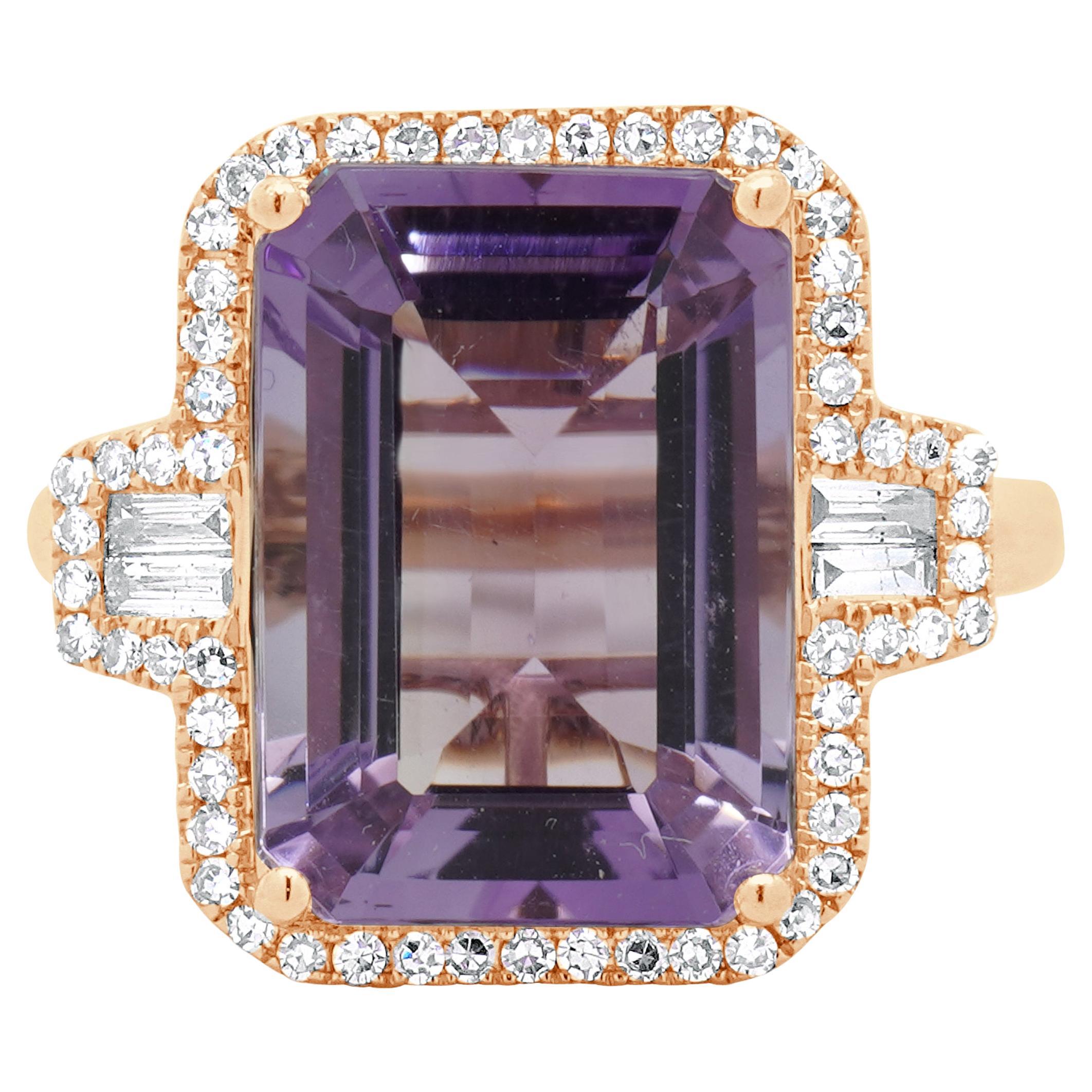 Anillo Effy de oro rosa de 14 quilates con amatista y diamante