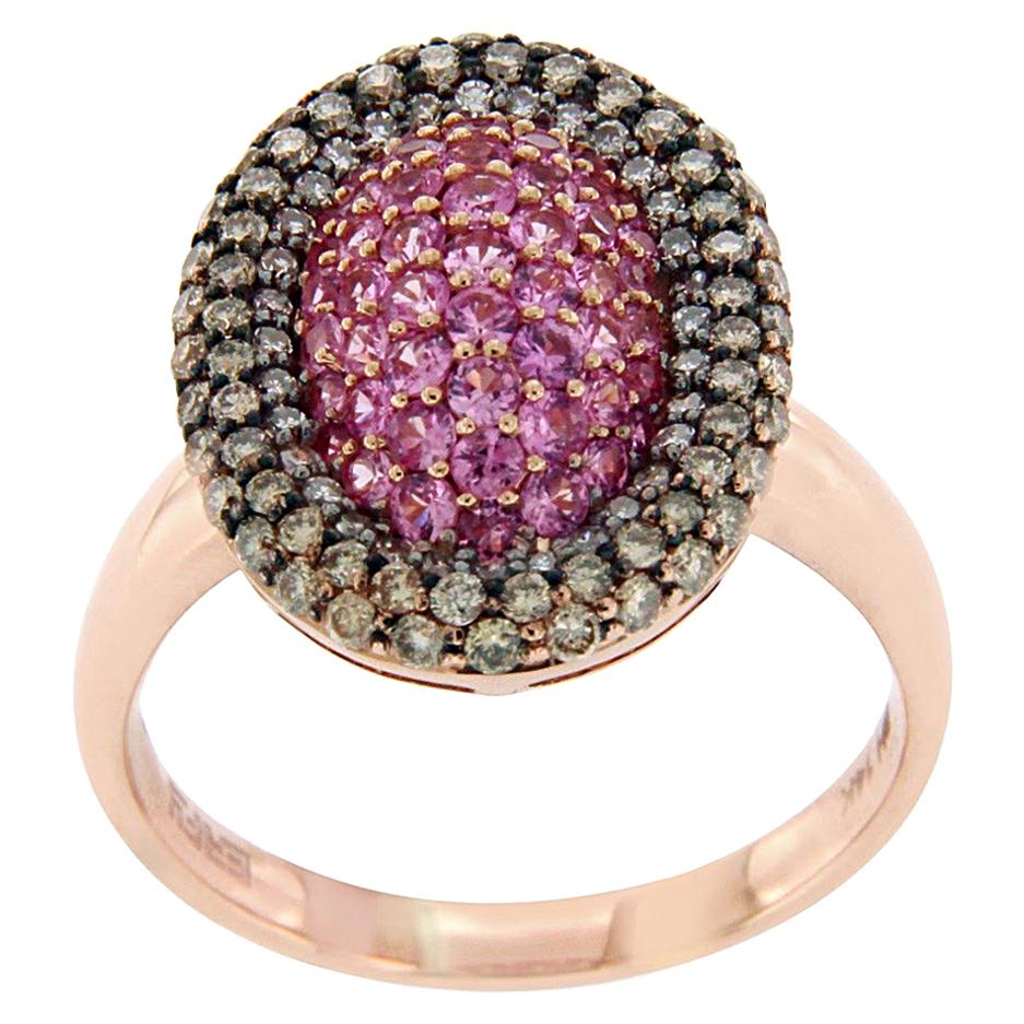 Effy 14 Karat Rose Gold Brown Diamond and Pink Sapphire Ring For Sale