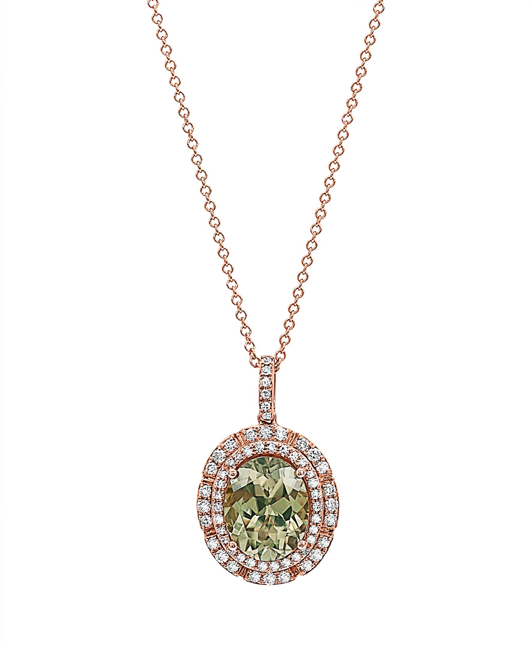 Round Cut Effy 14 Karat Rose Gold Diamond & Caesarite Pendant For Sale