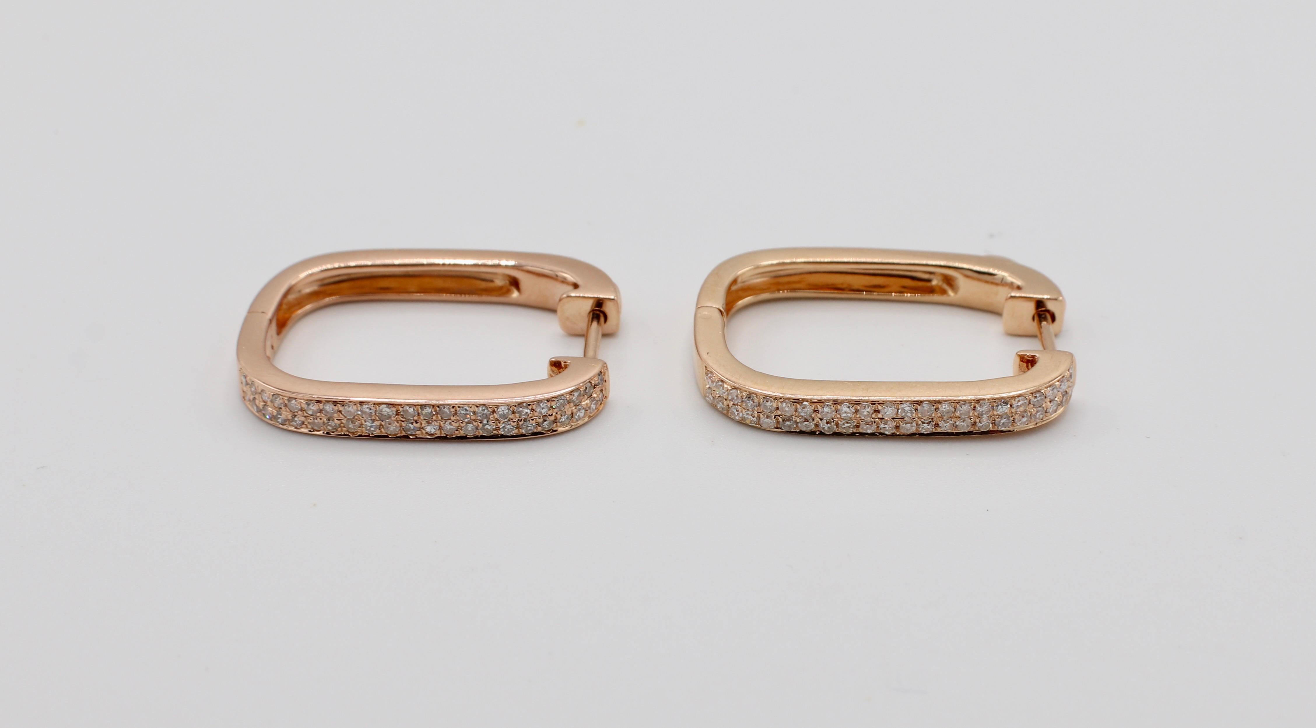 Modern Effy 14 Karat Rose Gold Pave Diamond Hoop Earrings