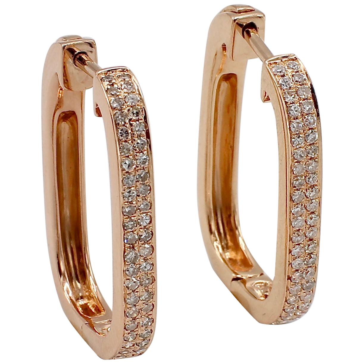 Effy 14 Karat Rose Gold Pave Diamond Hoop Earrings