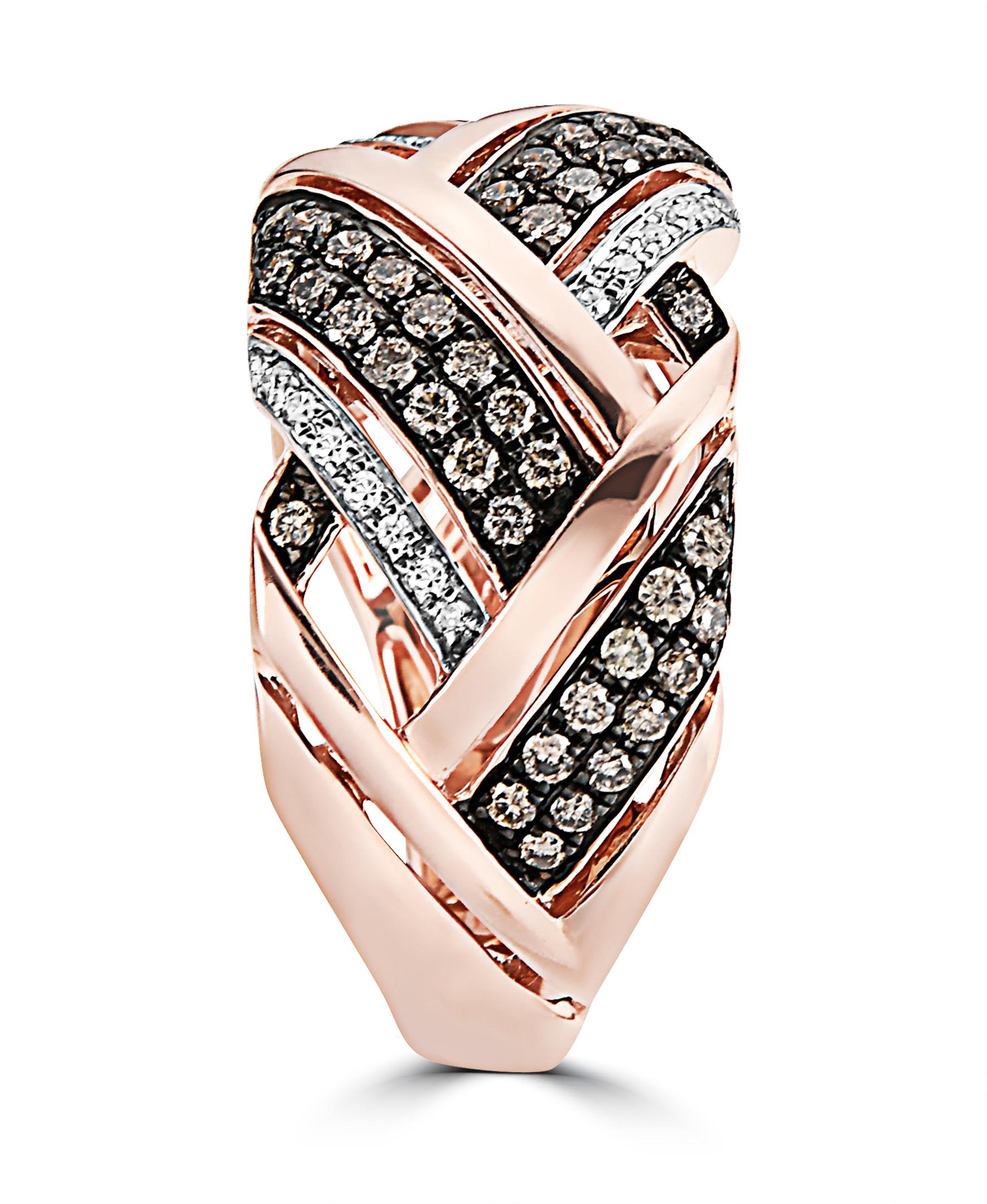 Contemporary Effy 14 Karat Rose Gold White and Brown Diamond Ring  For Sale