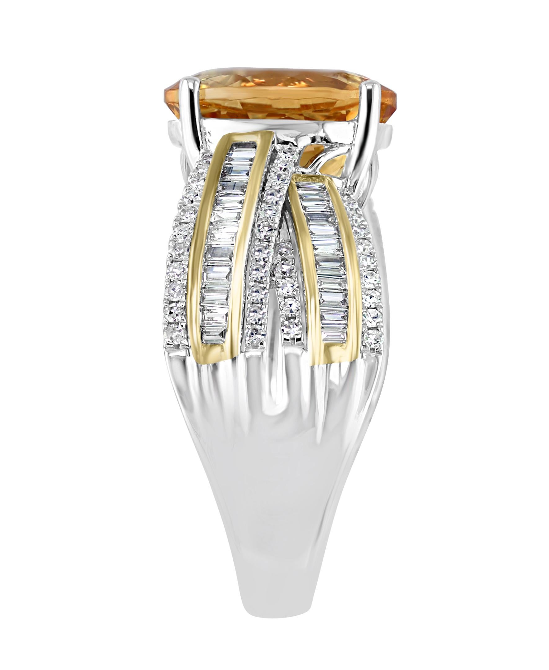 Oval Cut Effy 14 Karat White and Yellow Gold Citrine and Diamond Ring  For Sale