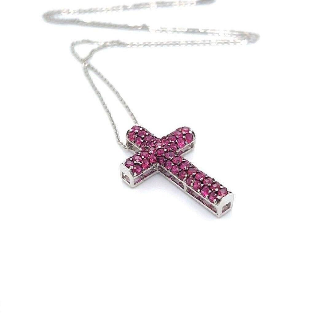 Effy 14 Karat Weißgold und Pavé-Rubin-Kreuz-Halskette Damen