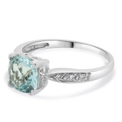 Effy 14 Karat White Gold Aquamarine and Diamond Ring