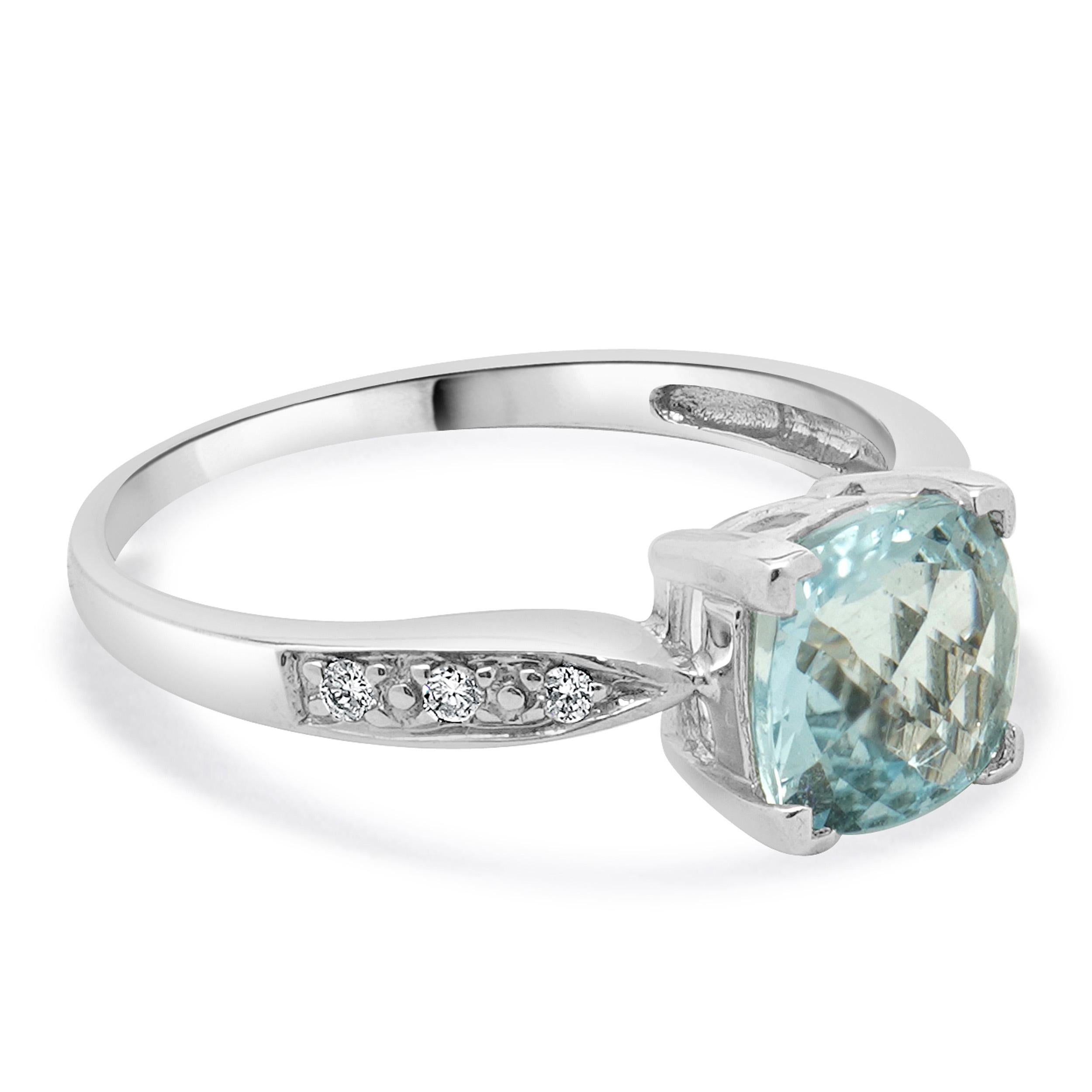 Anello Effy in oro bianco 14 carati con acquamarina e diamanti In condizioni ottime in vendita a Scottsdale, AZ