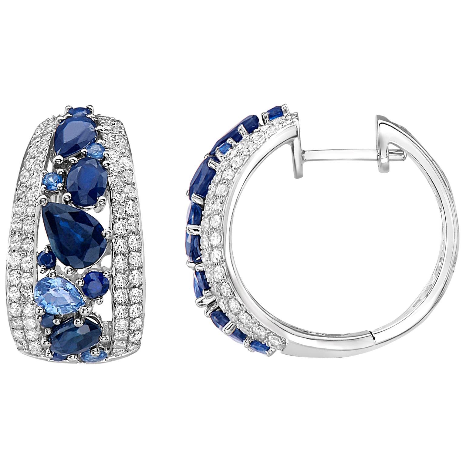 Effy 14 Karat White Gold, Diamond, Ceylon Sapphire and Blue Sapphire Earrings For Sale