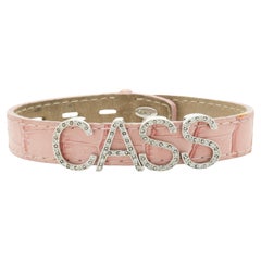 Effy 14 Karat White Gold Diamond Charm Bracelet “CASS” on Pink Leather 