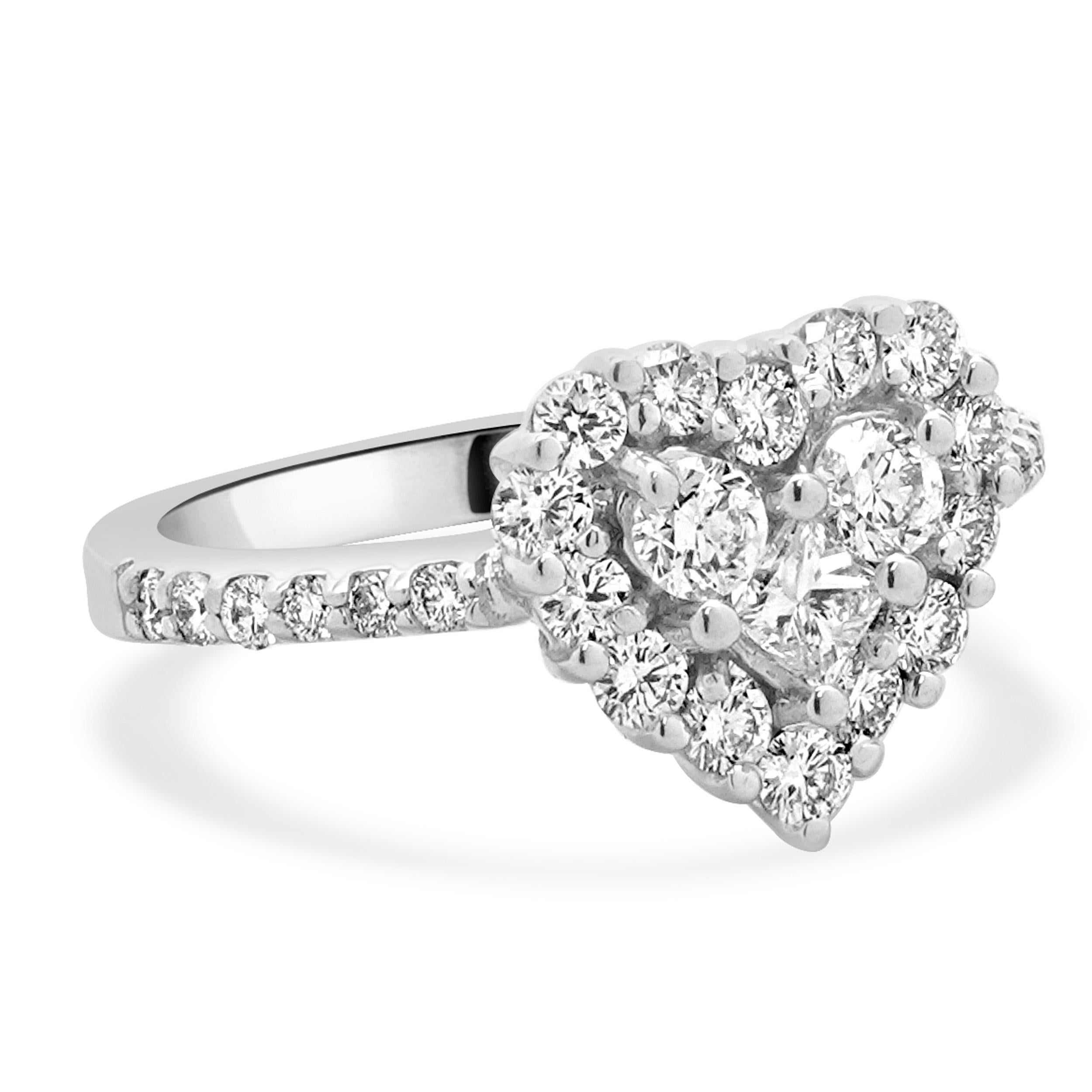 Round Cut Effy 14 Karat White Gold Diamond Heart Ring For Sale