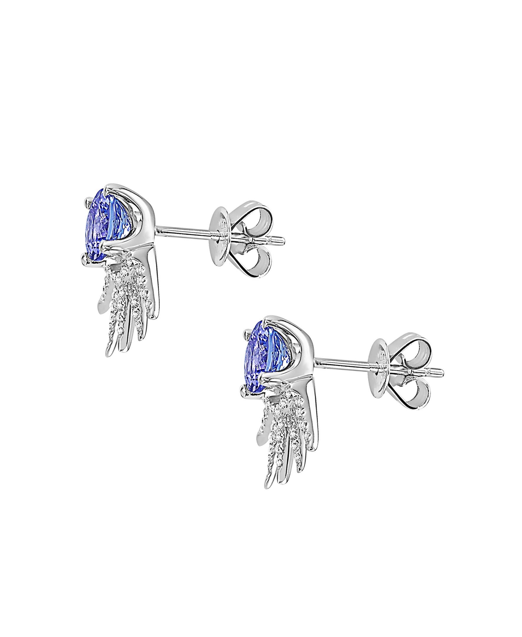 Art Deco Effy 14 Karat White Gold Diamond & Tanzanite Earrings For Sale