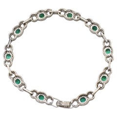 Effy Pulsera Línea Tenis Oro Blanco 14 Kilates Diamante Natural y Esmeralda Verde