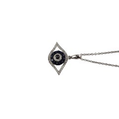 Effy 14 Karat White Gold Sapphire and Diamond Evil Eye Pendant Necklace