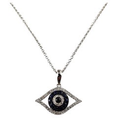 Vintage Effy 14 Karat White Gold Sapphire and Diamond Evil Eye Pendant Necklace