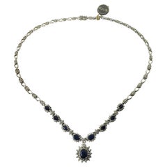 Vintage Effy 14 Karat White Gold Sapphire and Diamond Necklace