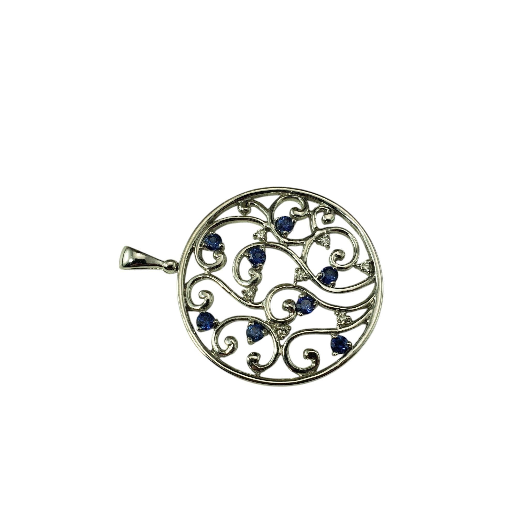 Contemporary Effy 14 Karat White Gold Sapphire and Diamond Pendant #21193 For Sale