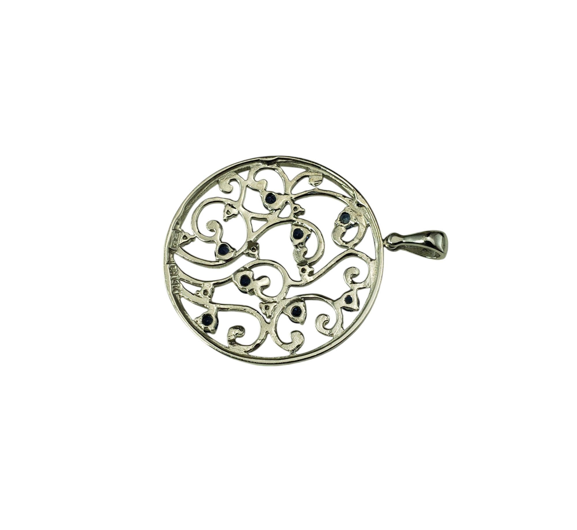 Brilliant Cut Effy 14 Karat White Gold Sapphire and Diamond Pendant #21193 For Sale