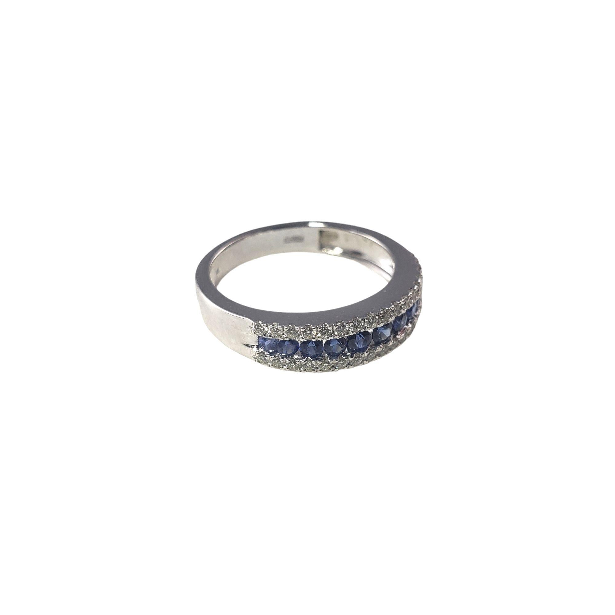 Round Cut Effy 14 Karat White Gold Sapphire and Diamond Ring Size 8 #14727